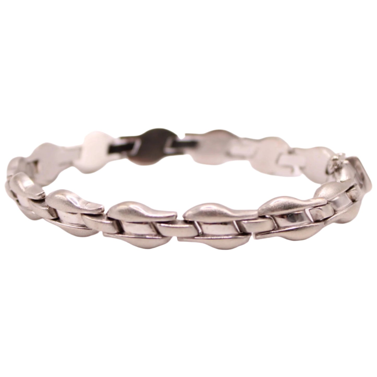 14kt White Gold B&M Sandblast & Polish Finish Puffed Wave Link Bracelet 6.75"