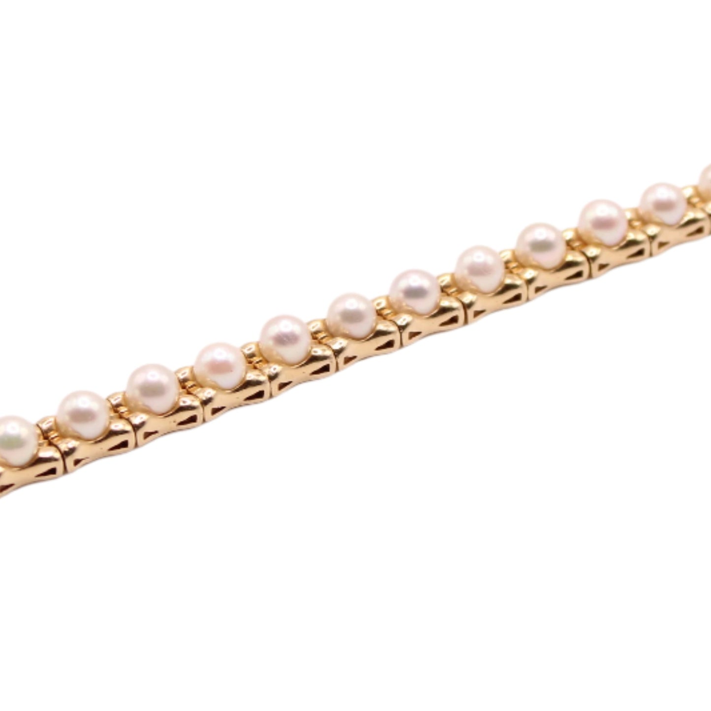 Vintage 14kt Yellow Gold White Akoya Pearl Eternity Link Bracelet 6.25"