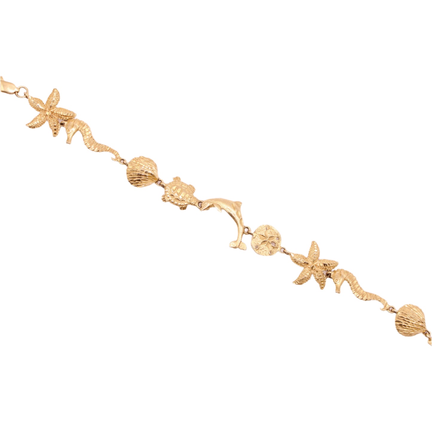 14kt Yellow Gold Ocean Sealife Nautical Charm Link Bracelet 7"