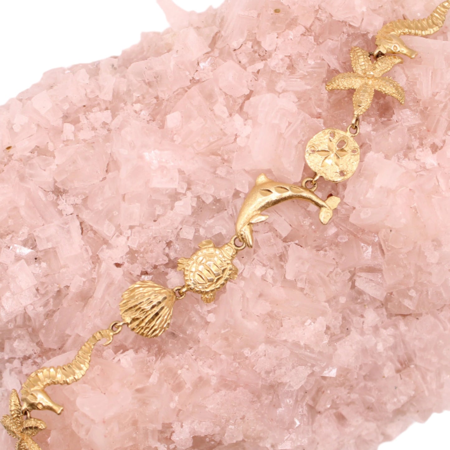 14kt Yellow Gold Ocean Sealife Nautical Charm Link Bracelet 7"