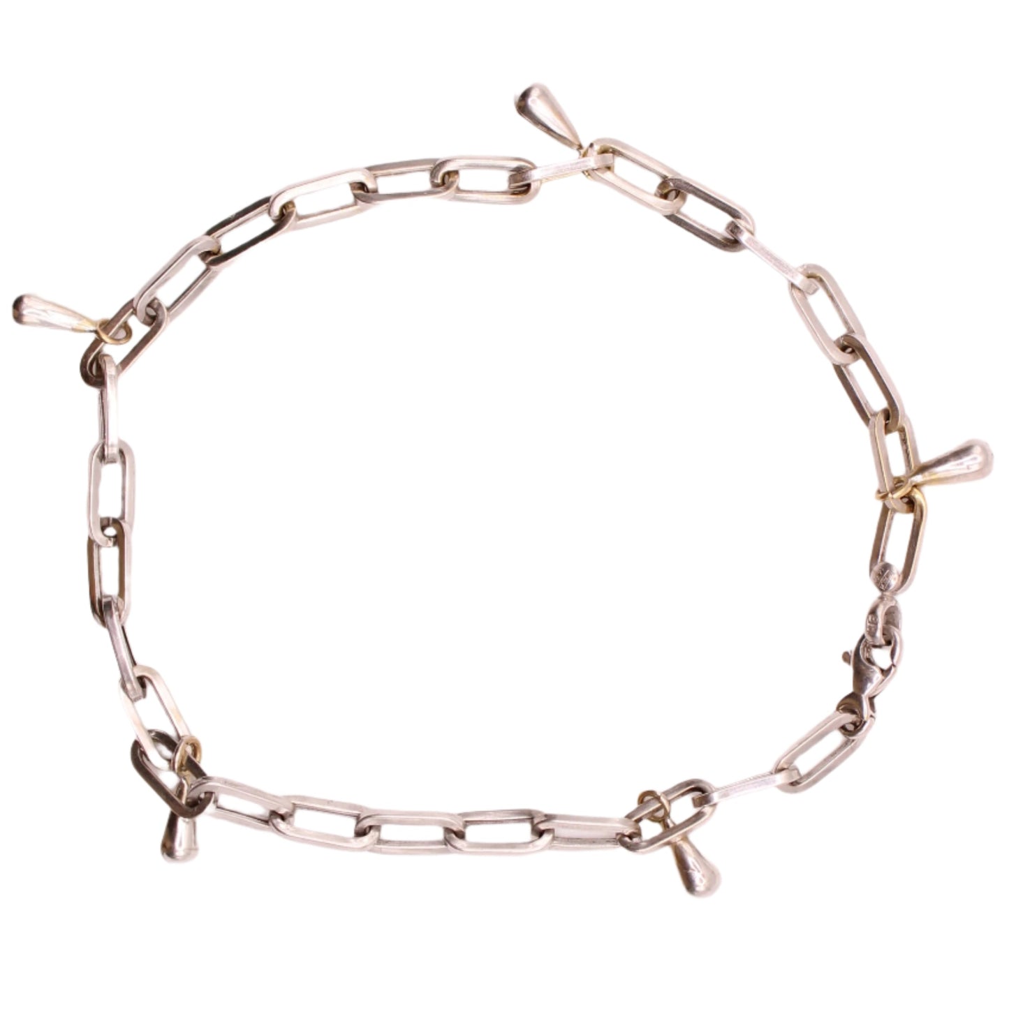 14kt White Gold Paperclip Chain Link Drop Charm Anklet 9.25"