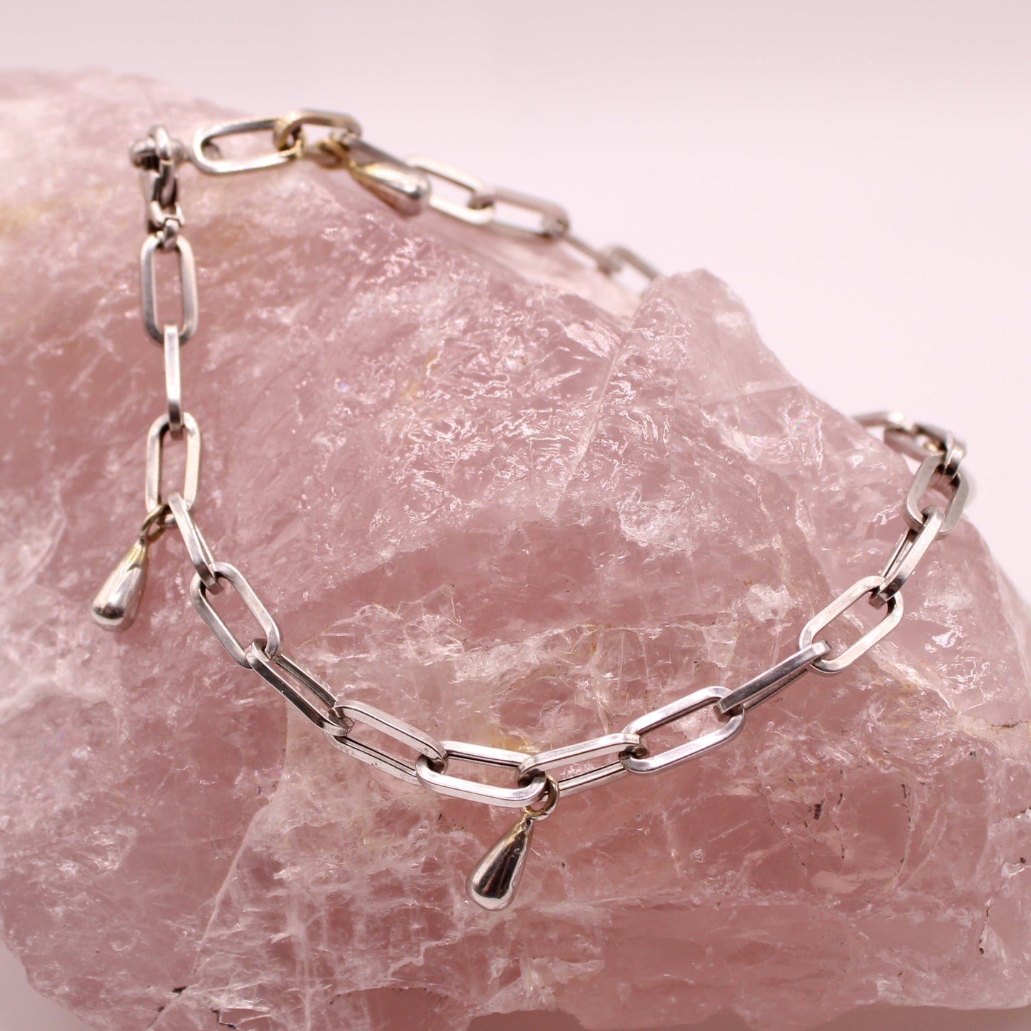 14kt White Gold Paperclip Chain Link Drop Charm Anklet 9.25"