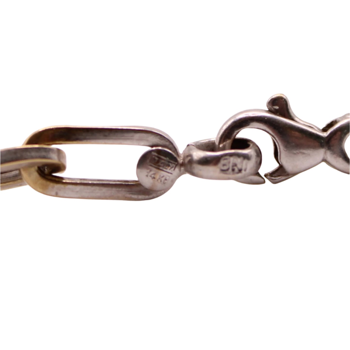 14kt White Gold Paperclip Chain Link Drop Charm Anklet 9.25"