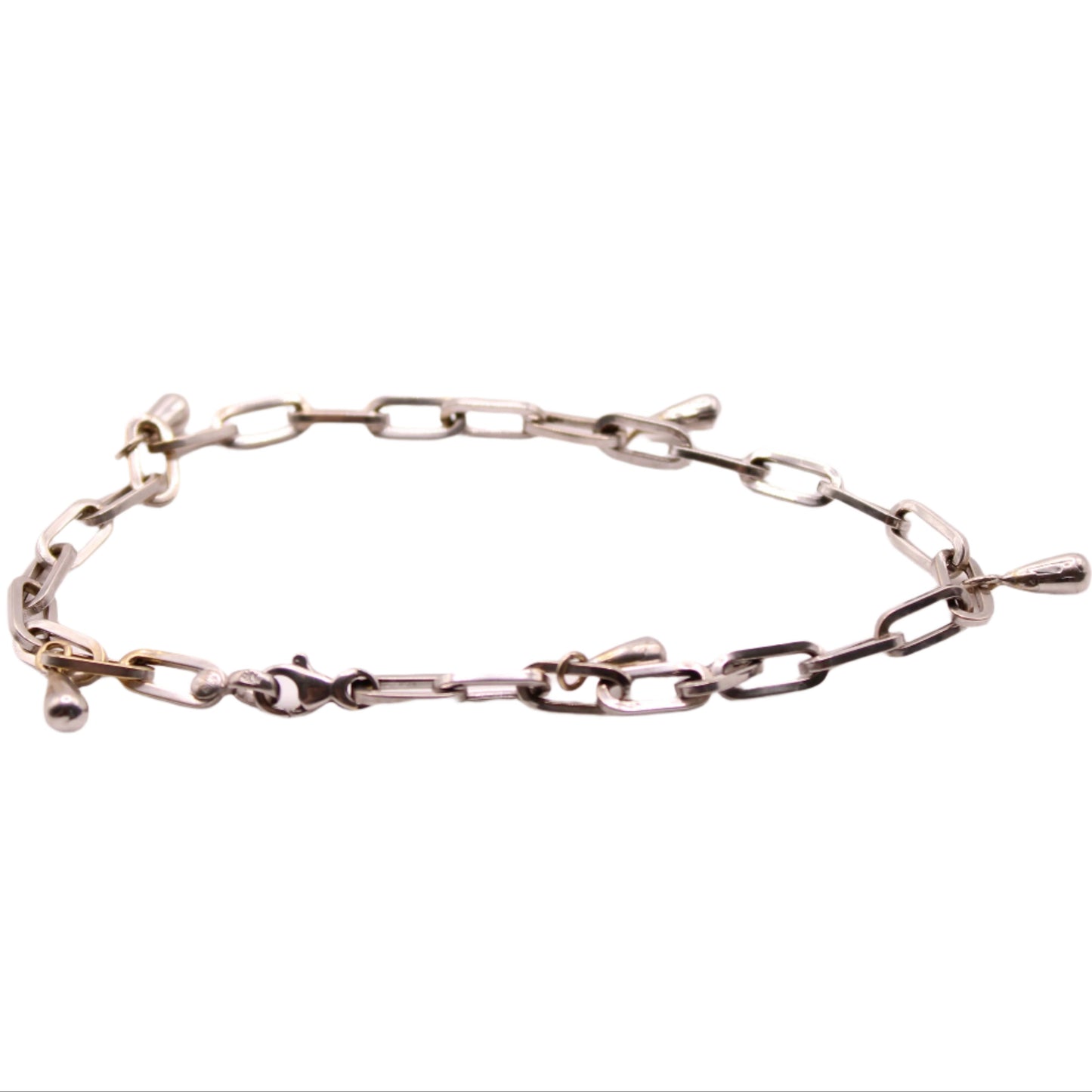 14kt White Gold Paperclip Chain Link Drop Charm Anklet 9.25"