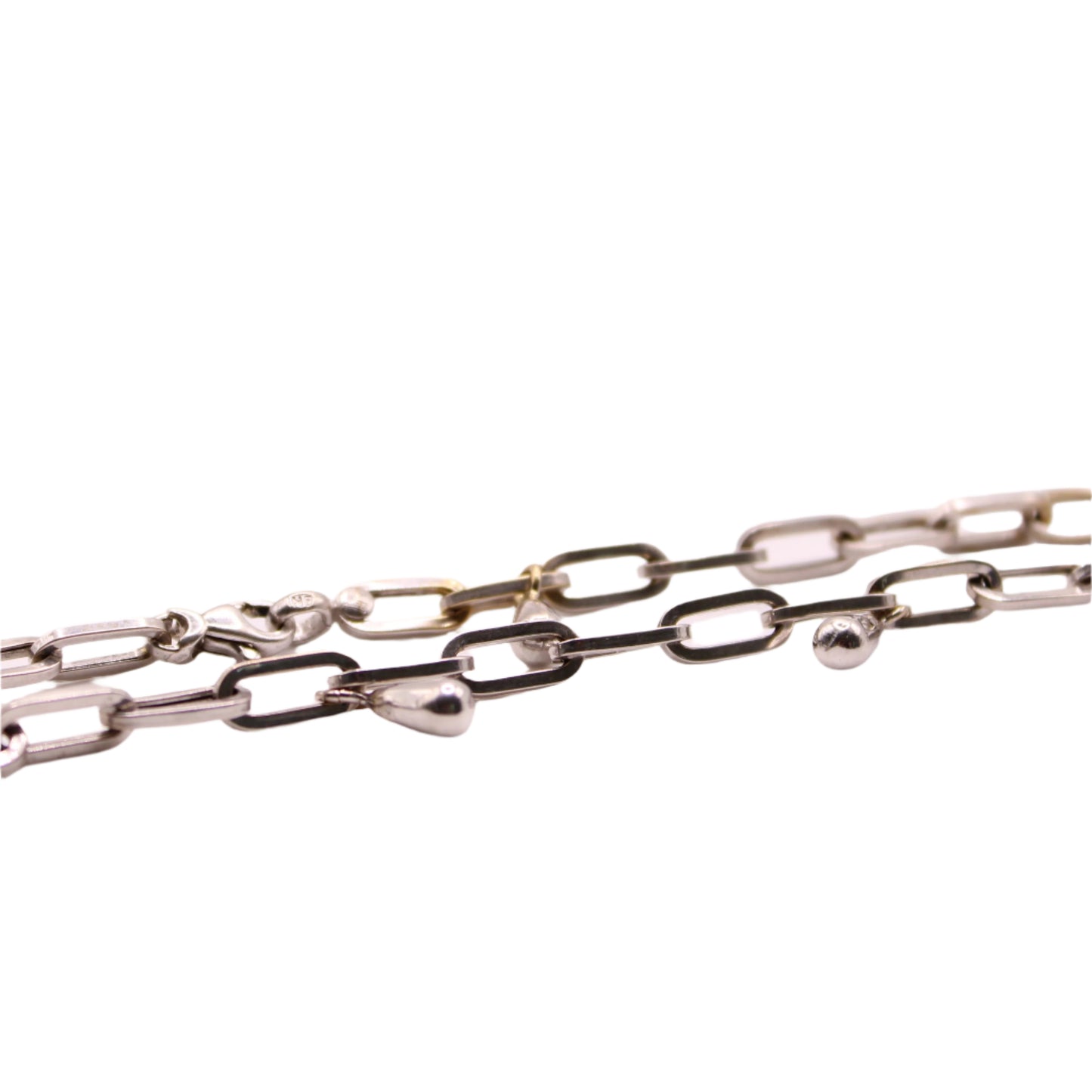 14kt White Gold Paperclip Chain Link Drop Charm Anklet 9.25"