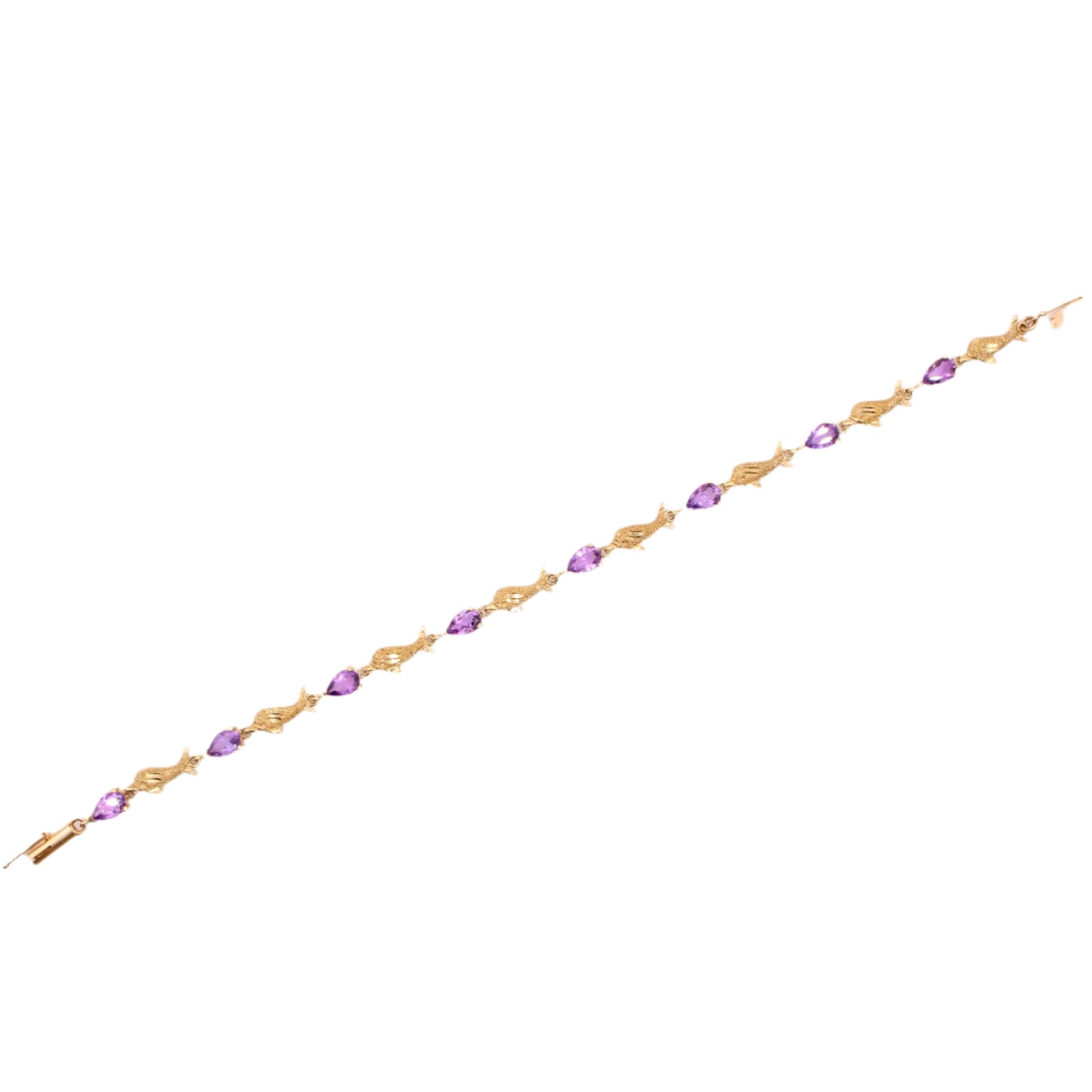 Aurafin 14kt Yellow Gold Dolphin Oval Amethyst Chain Link Bracelet
