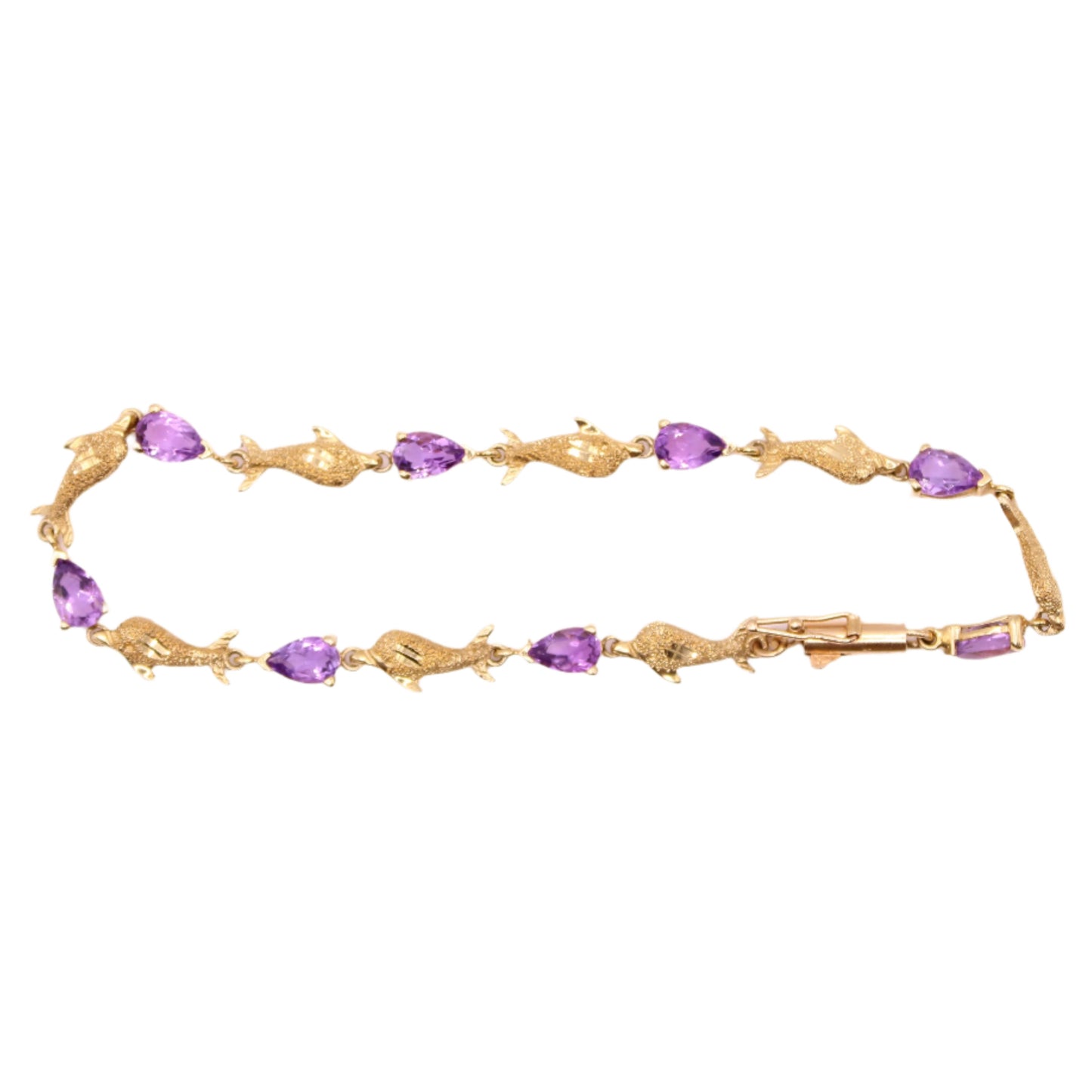 Aurafin 14kt Yellow Gold Dolphin Oval Amethyst Chain Link Bracelet