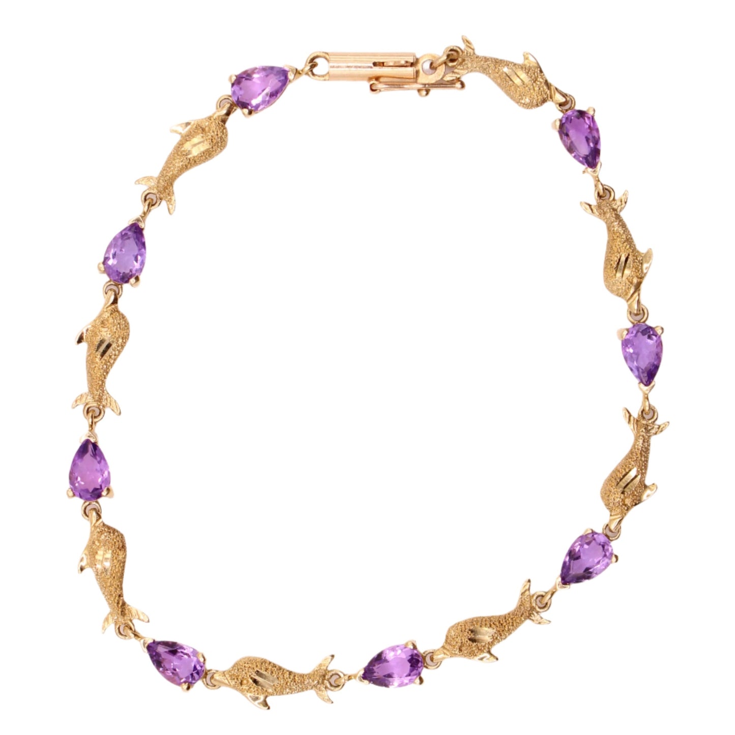 Aurafin 14kt Yellow Gold Dolphin Oval Amethyst Chain Link Bracelet
