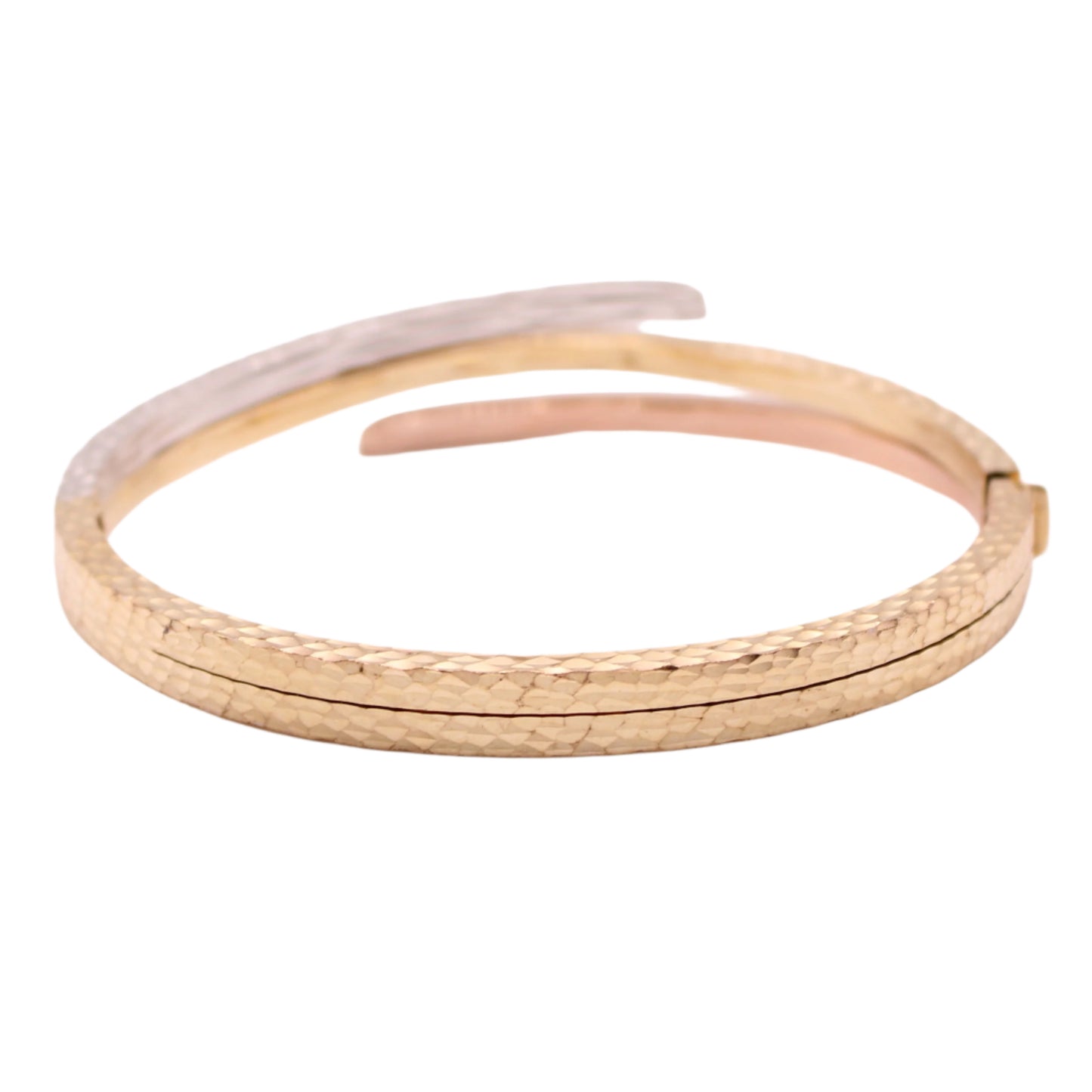 14kt Tricolor Yellow White Rose Italian Diamond Cut Bypass Bangle Bracelet 7"