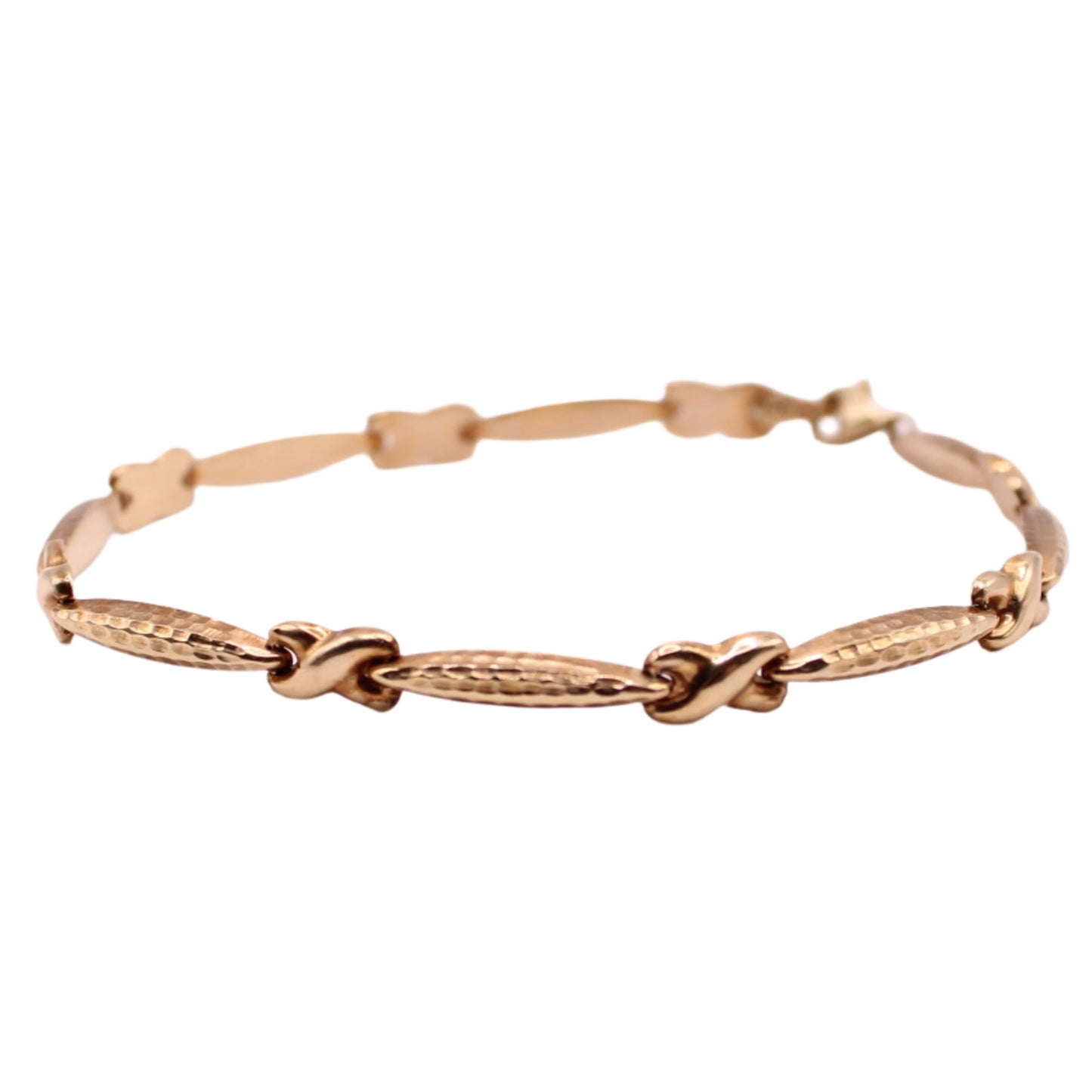 Oroamerica 10kt Yellow Gold Textured Puff Cross Link Bracelet 7"