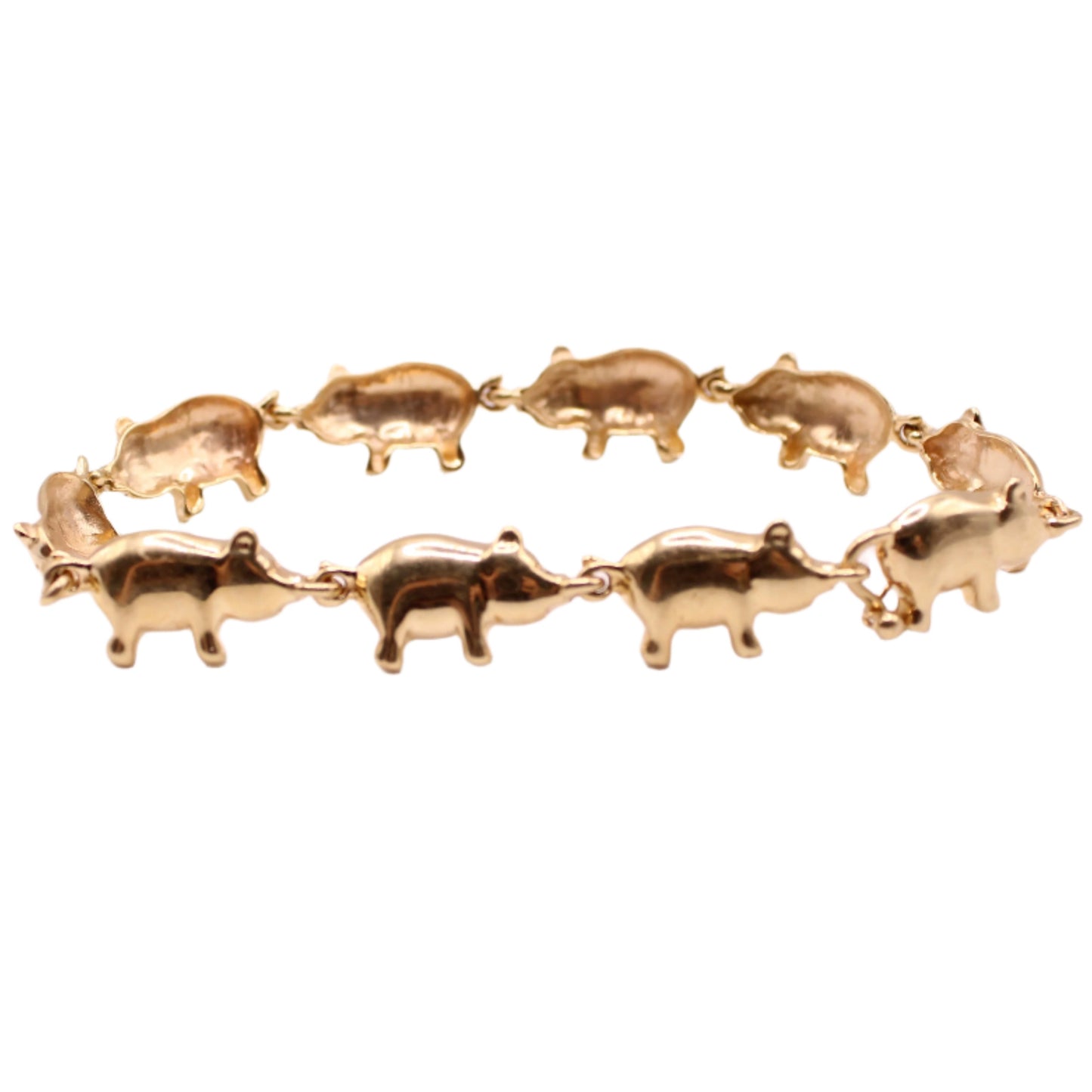 14kt Yellow Gold Little Piggy Charm Chain Link Bracelet