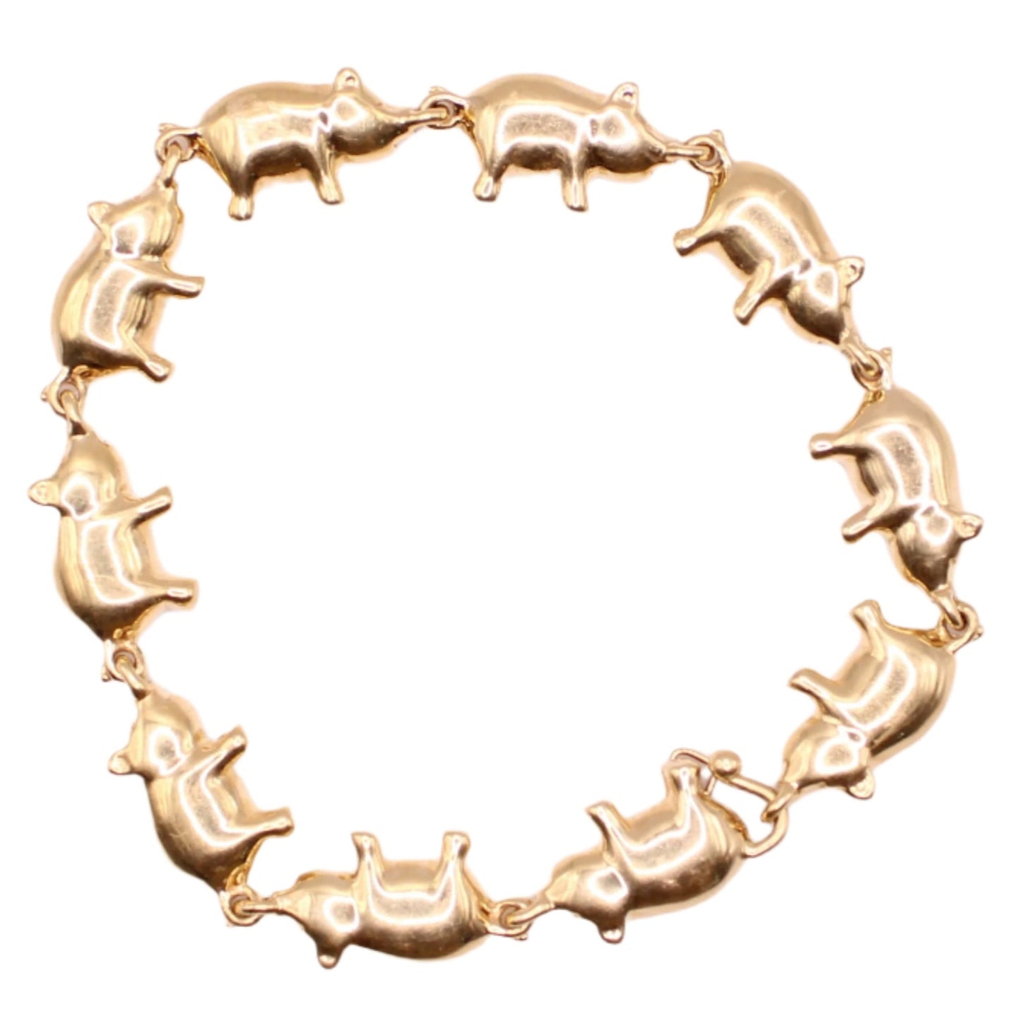 14kt Yellow Gold Little Piggy Charm Chain Link Bracelet