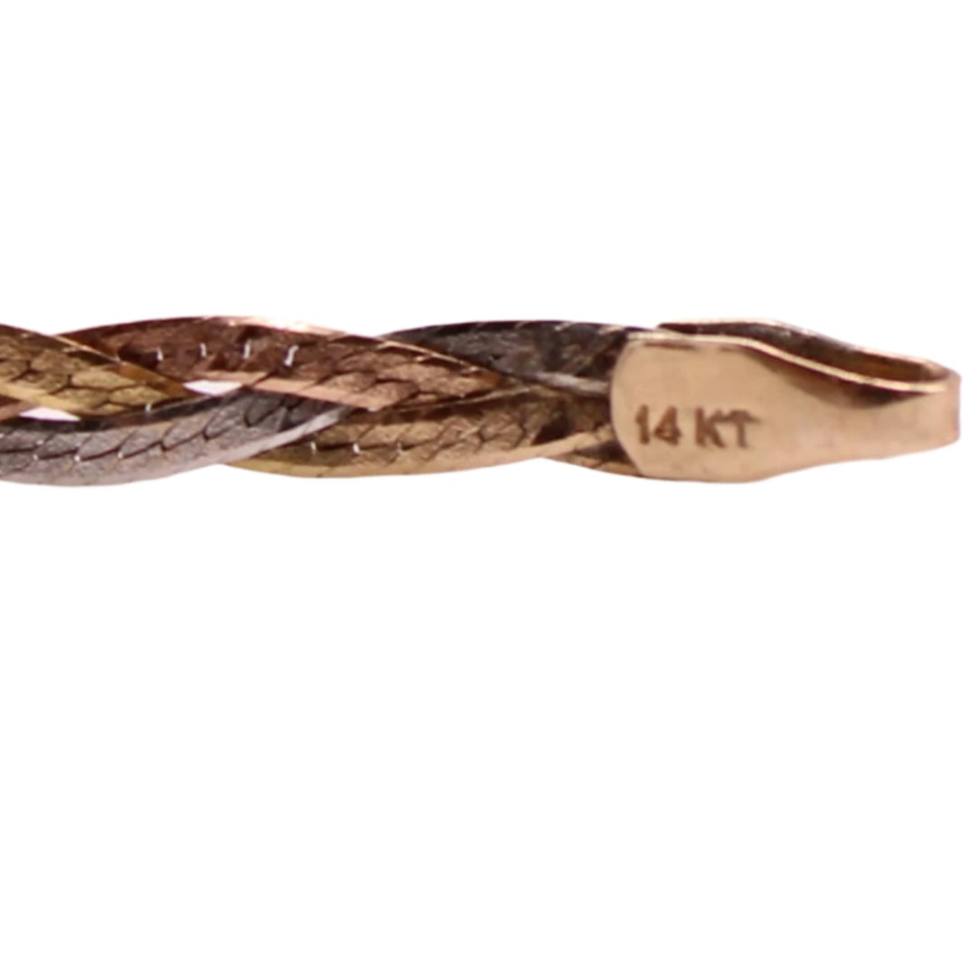 14kt TriColor Yellow White Rose Braided Dainty Chain Link Bracelet