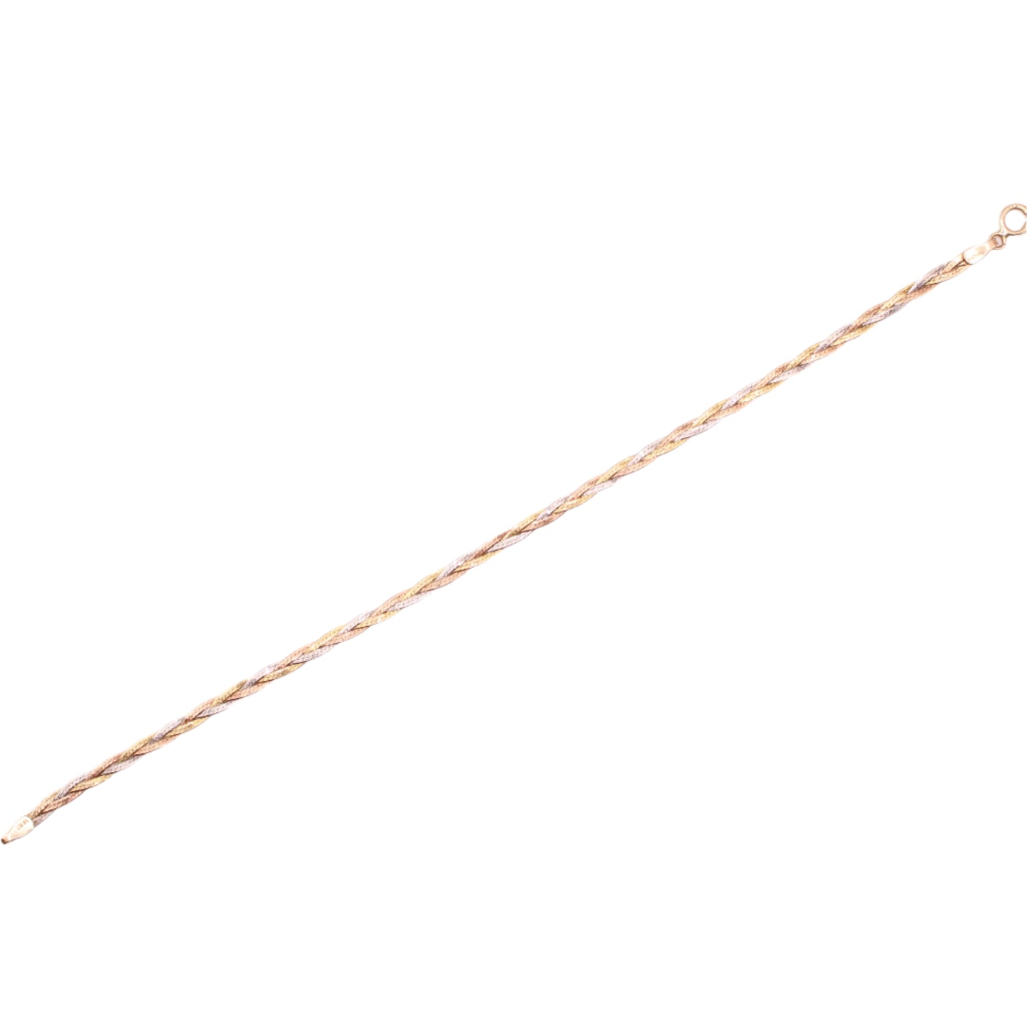 14kt TriColor Yellow White Rose Braided Dainty Chain Link Bracelet