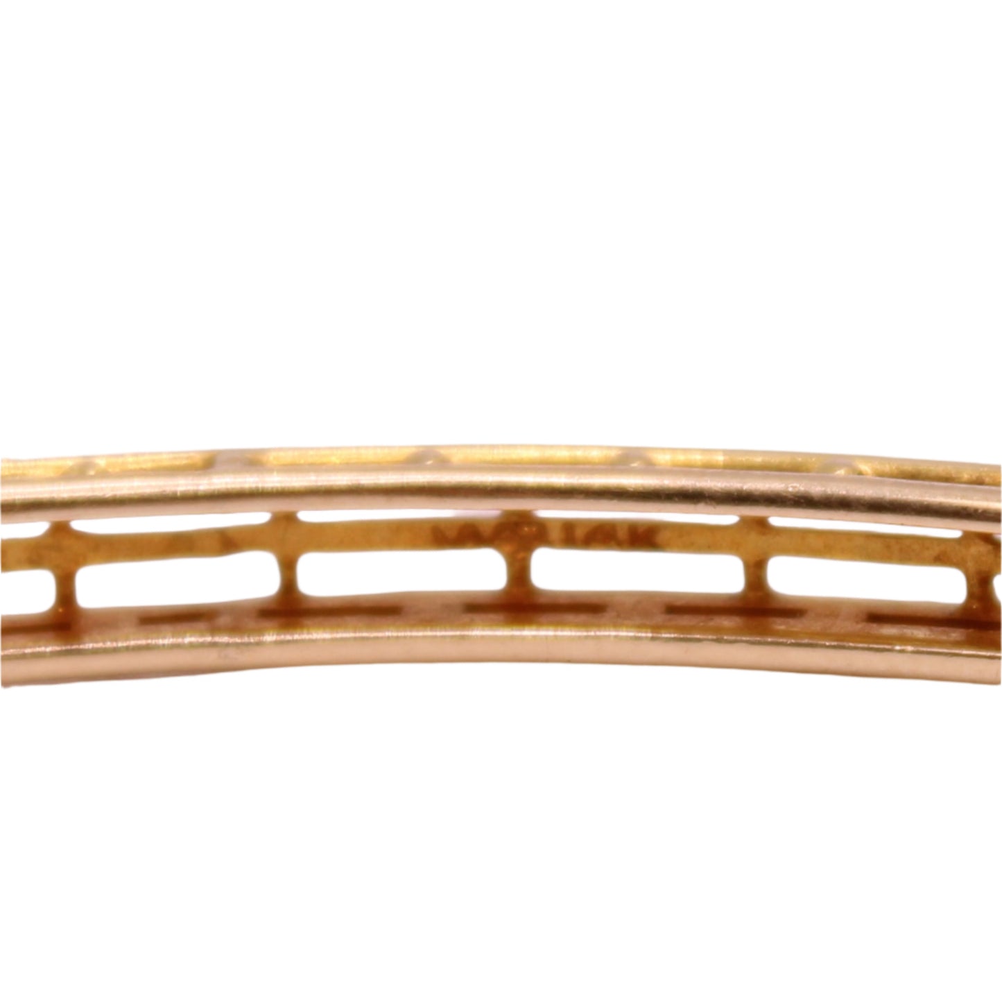 Vintage 14kt Yellow Gold Amethyst Seed Pearl Open Cage Bangle Bracelet 7"
