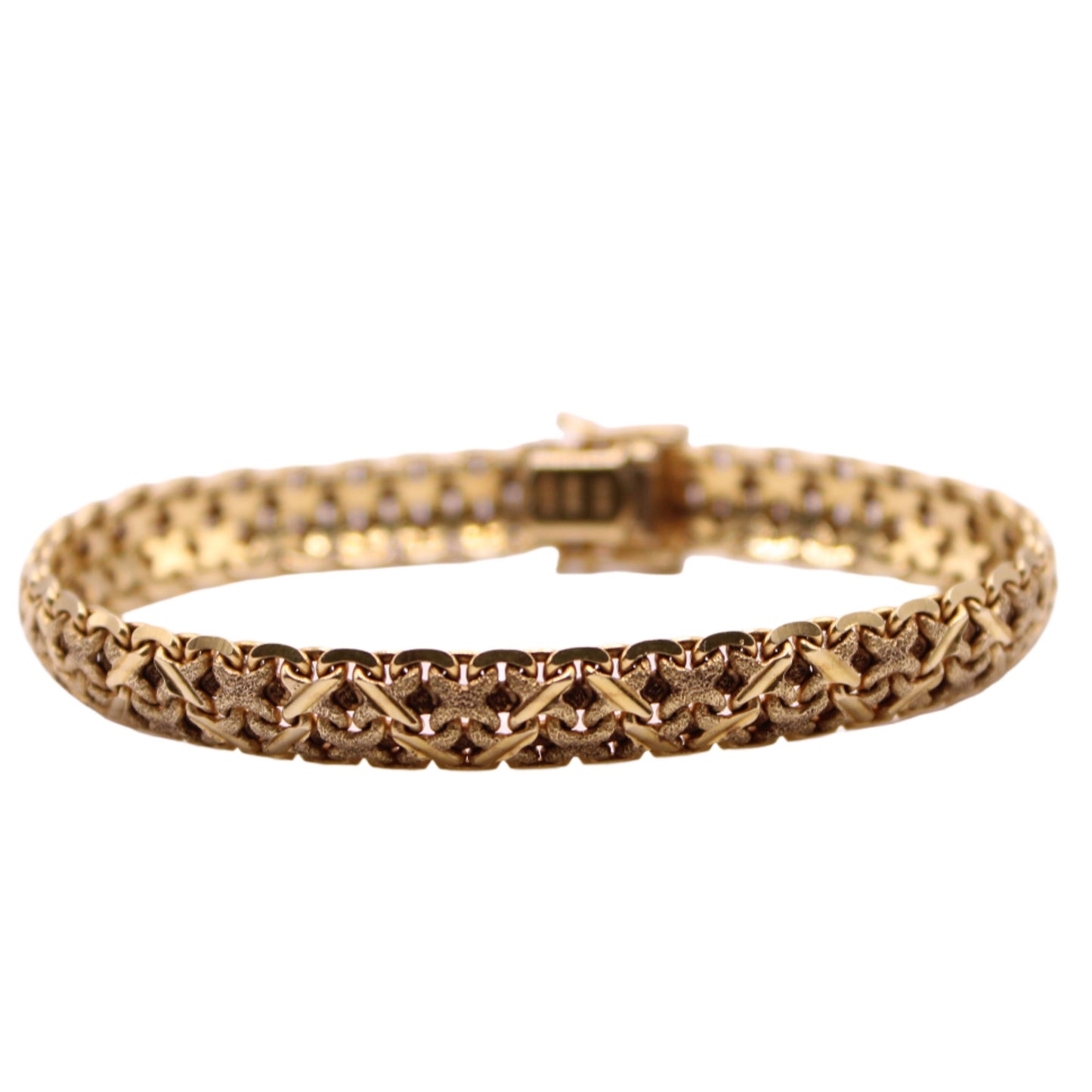 Hirsh Chitrik 14kt Yellow Gold Sandblast Texture Woven X Pattern Link Bracelet