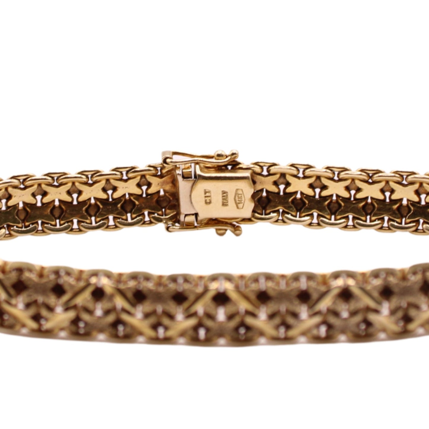 Hirsh Chitrik 14kt Yellow Gold Sandblast Texture Woven X Pattern Link Bracelet