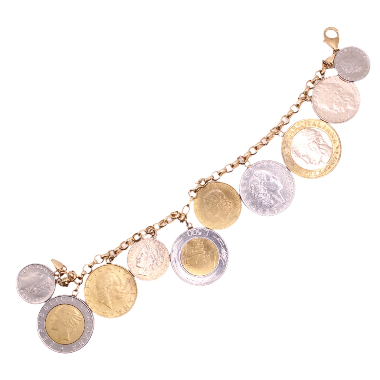 Milor 14kt Yellow Gold Italian Lire Coin Charm Chunky Bracelet