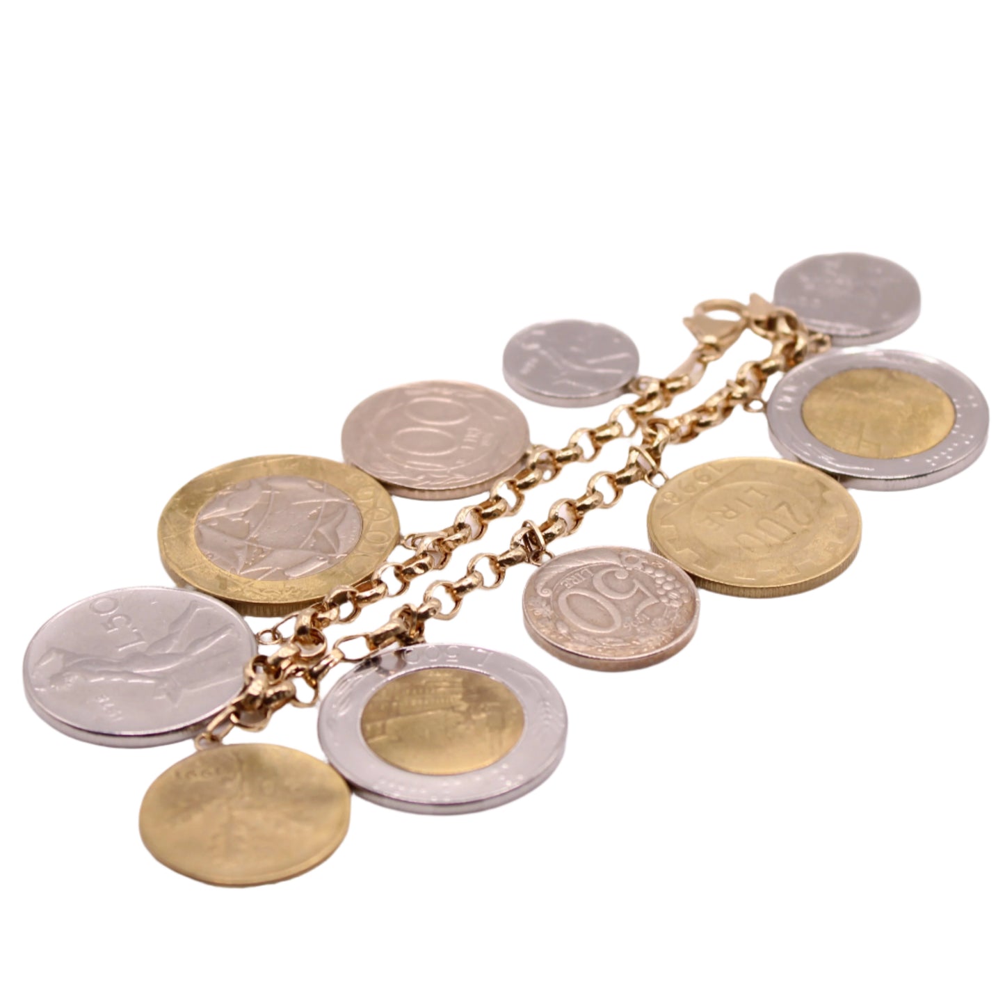 Milor 14kt Yellow Gold Italian Lire Coin Charm Chunky Bracelet