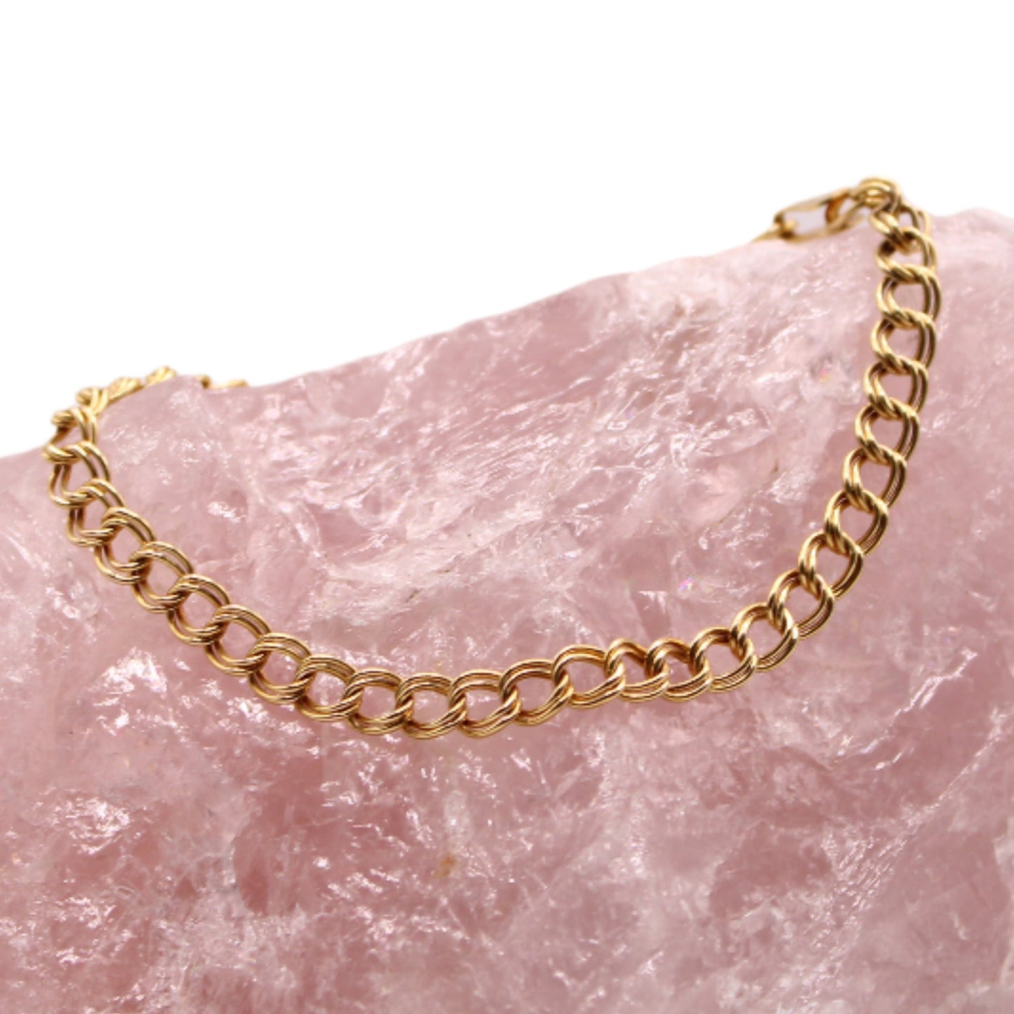 10kt Yellow Gold Italy Double Round Link Chain Charm Bracelet