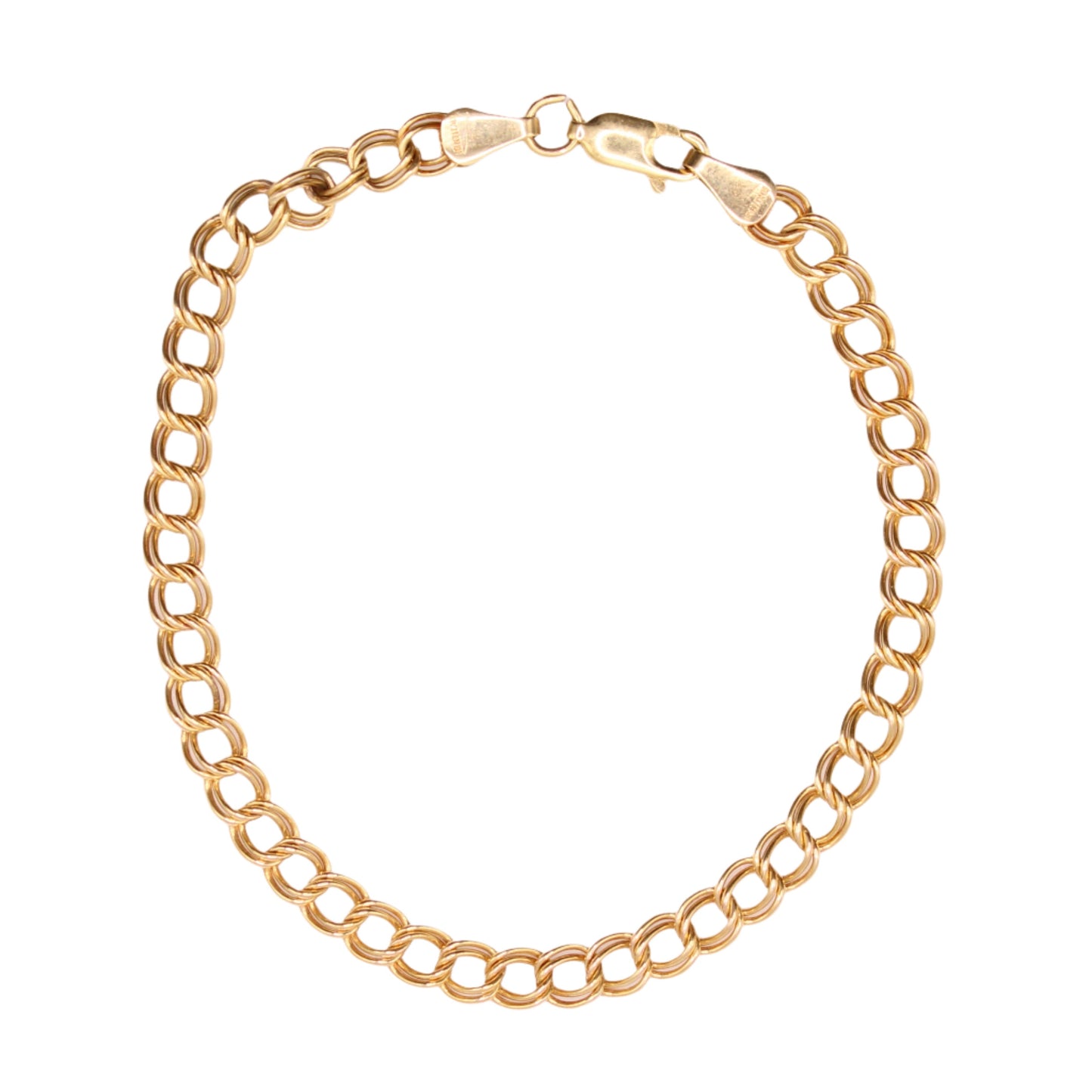 10kt Yellow Gold Italy Double Round Link Chain Charm Bracelet