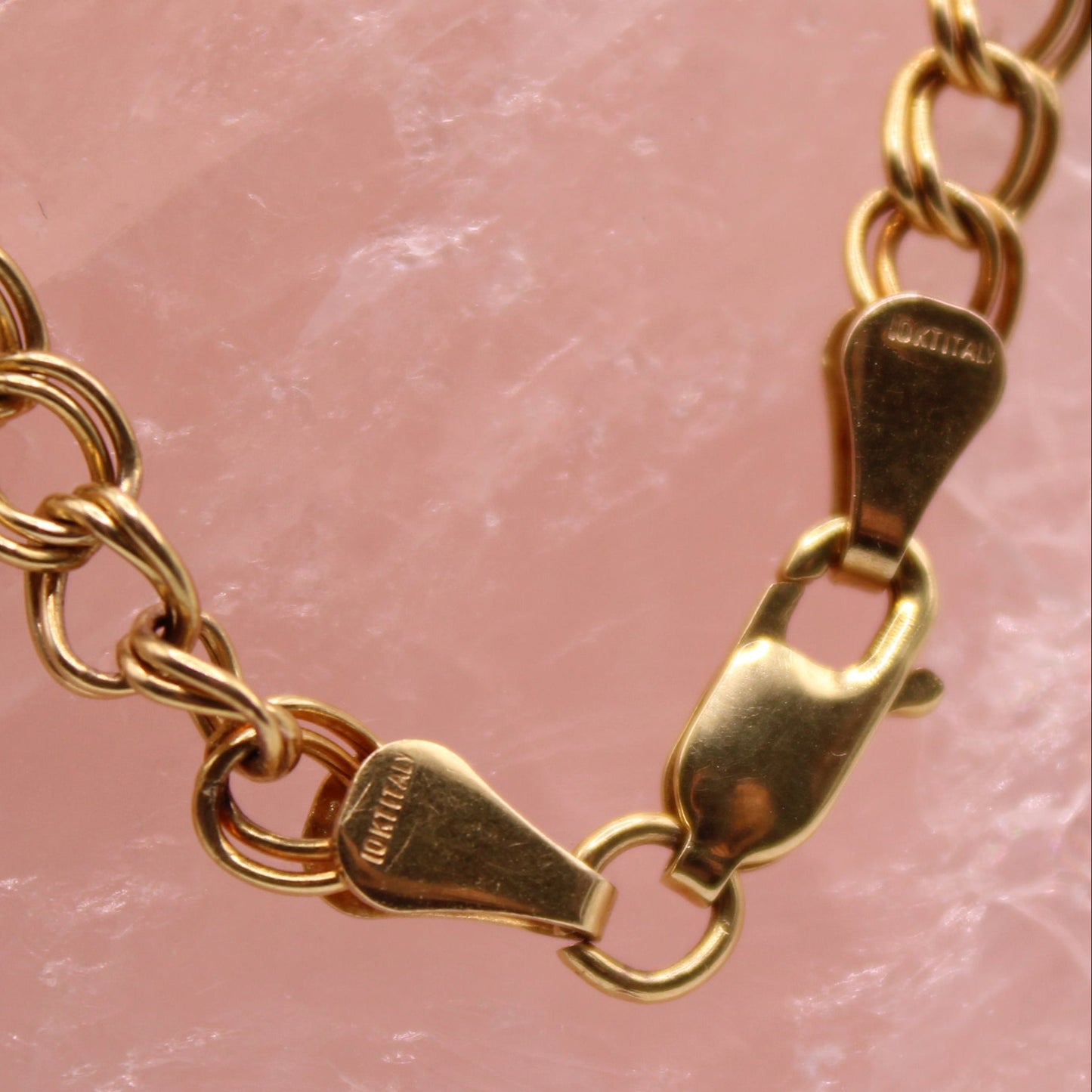 10kt Yellow Gold Italy Double Round Link Chain Charm Bracelet