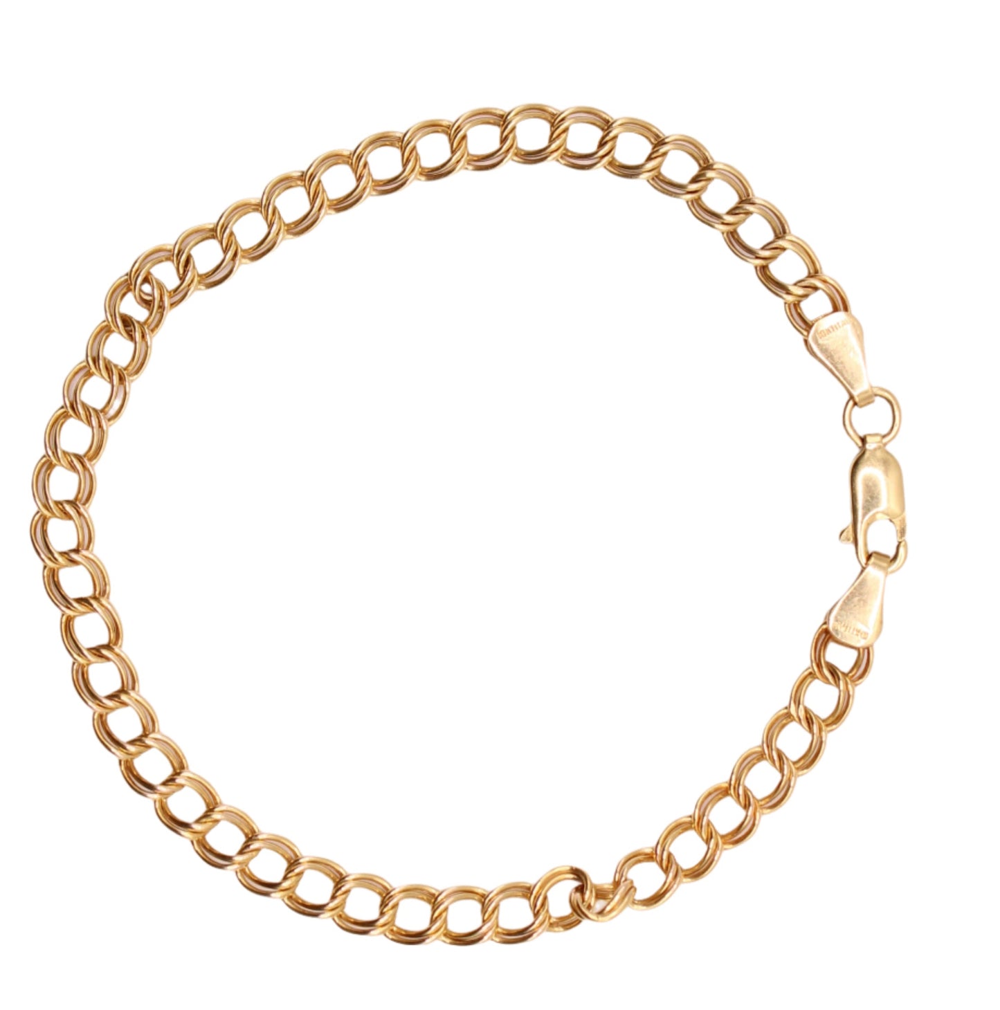 10kt Yellow Gold Italy Double Round Link Chain Charm Bracelet