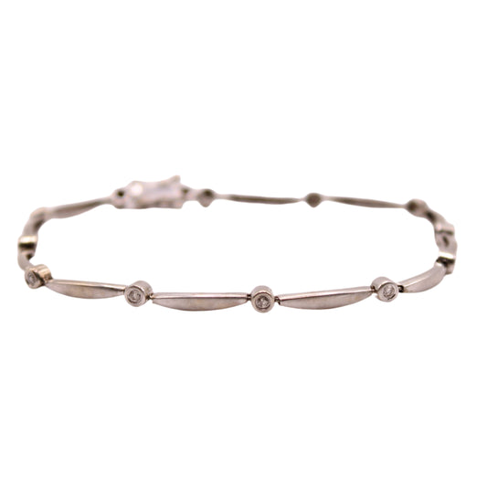 *SOLD* 10kt White Gold Diamond Bezel Station Matte Finish FD Signed Link Bracelet