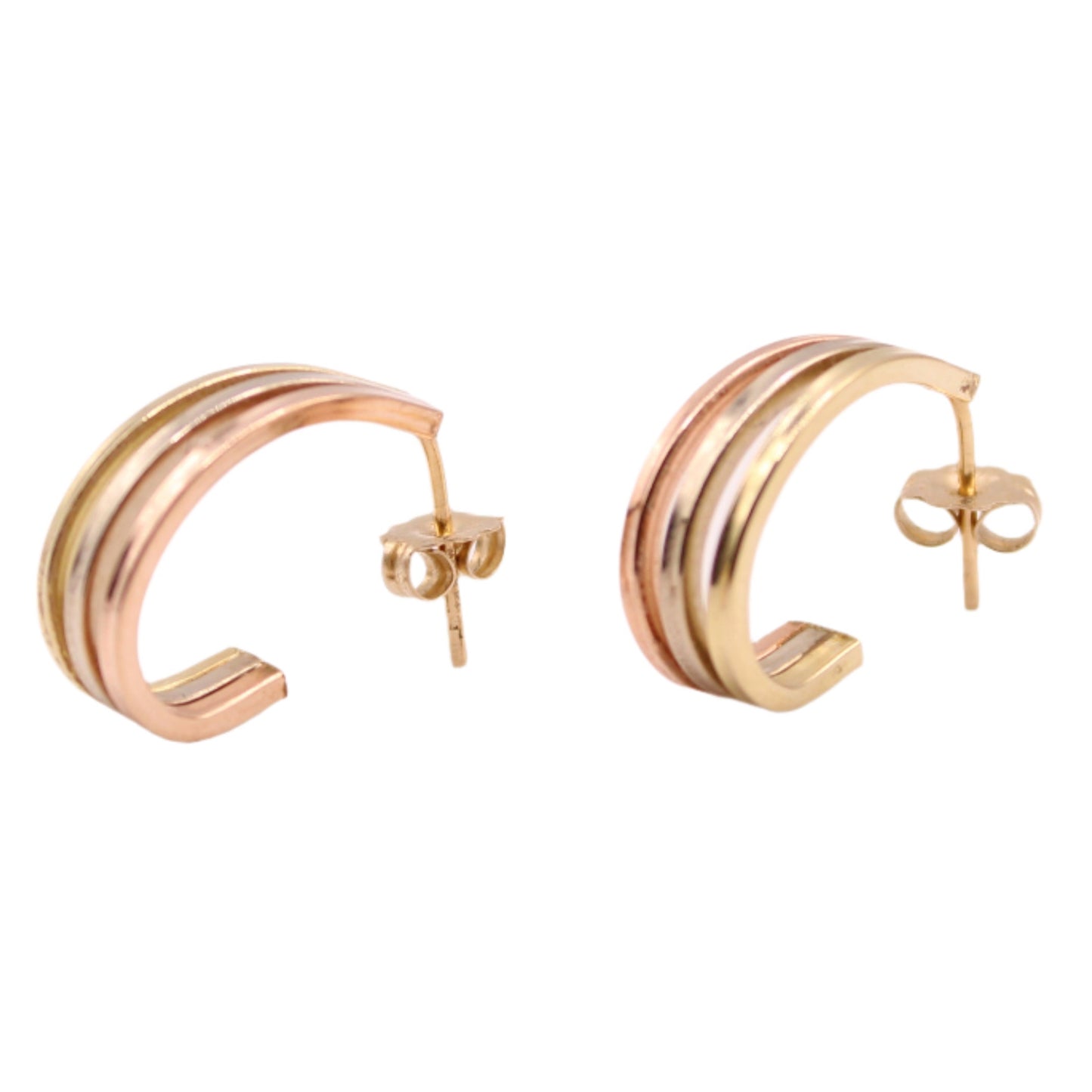 14kt Tricolor Yellow Rose White Gold 0.7" J Hoop Post Earrings