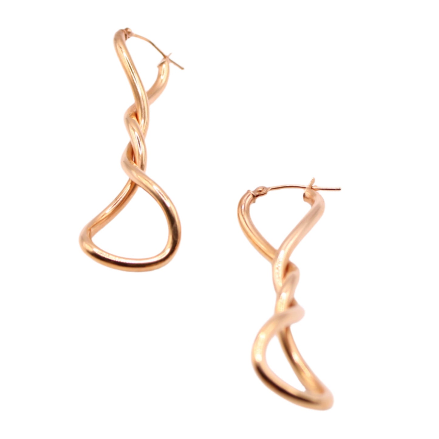 14kt Rose Gold 2" Twisted DNA Helix Hoop Earrings