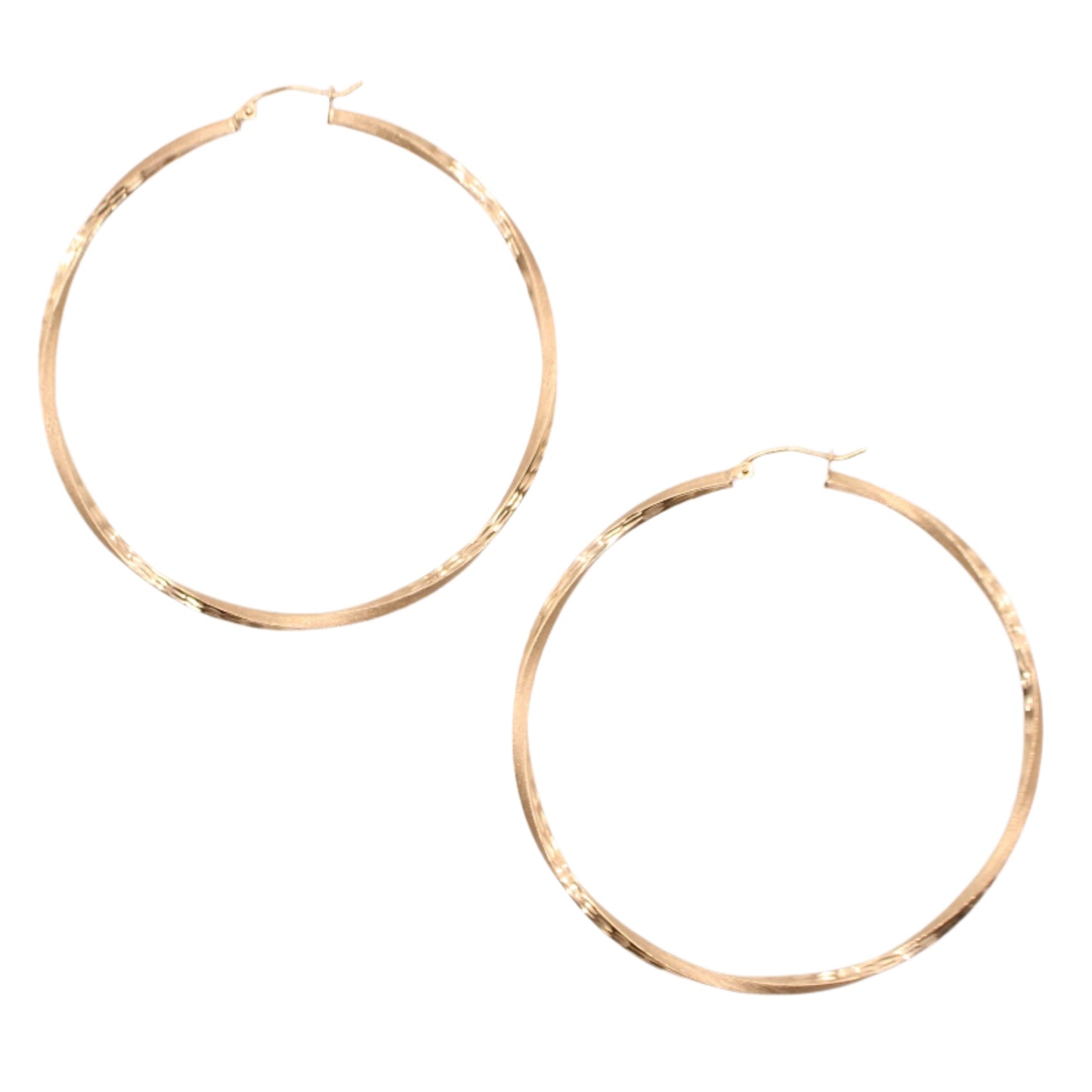 10kt Yellow Gold Textured Large 2.3" Twist Tube Hoop Earrings
