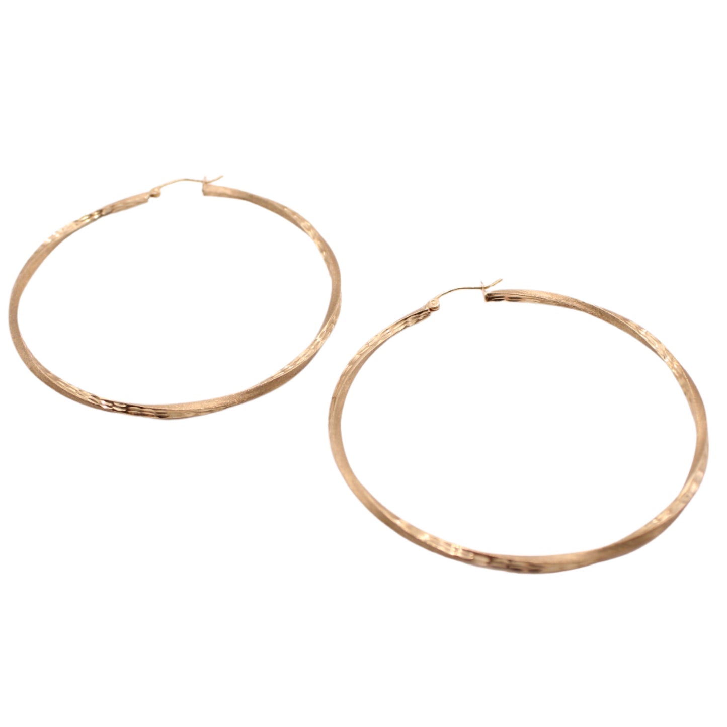 10kt Yellow Gold Textured Large 2.3" Twist Tube Hoop Earrings