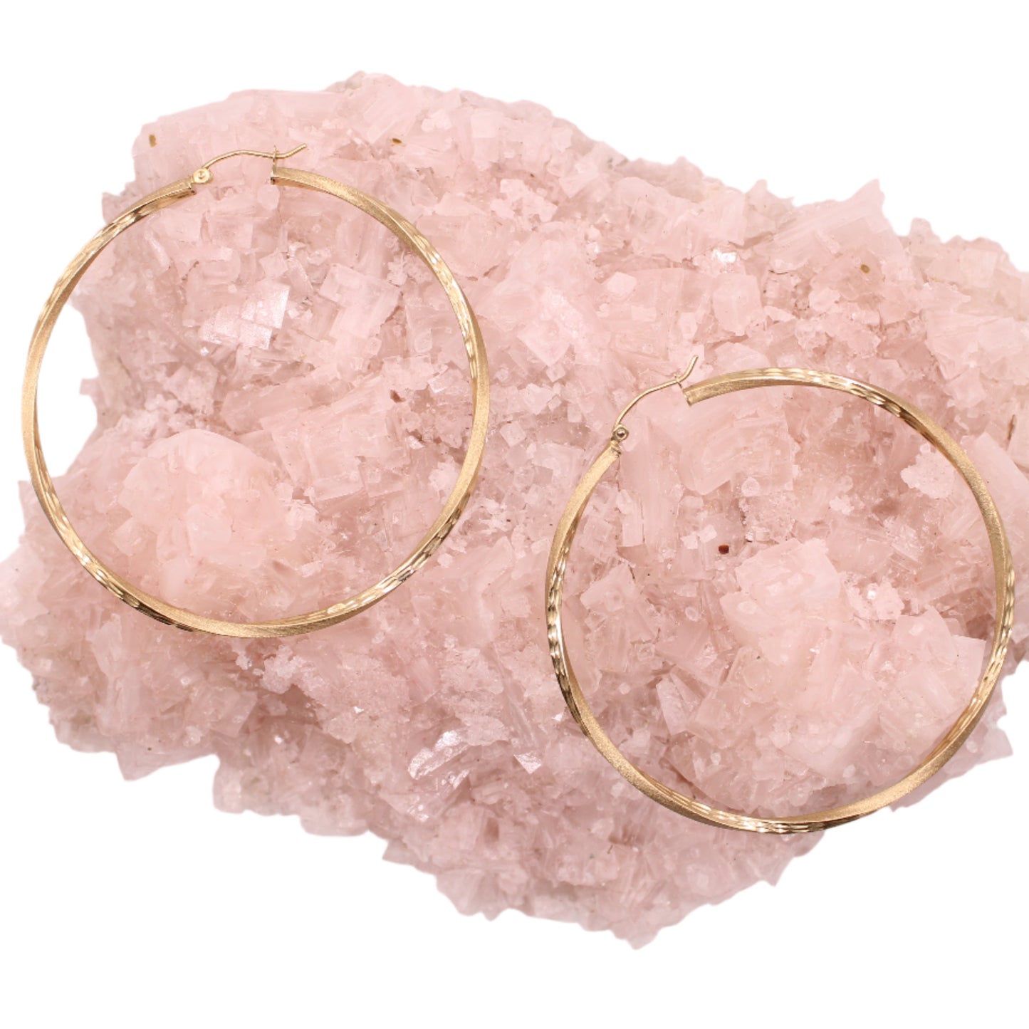 10kt Yellow Gold Textured Large 2.3" Twist Tube Hoop Earrings