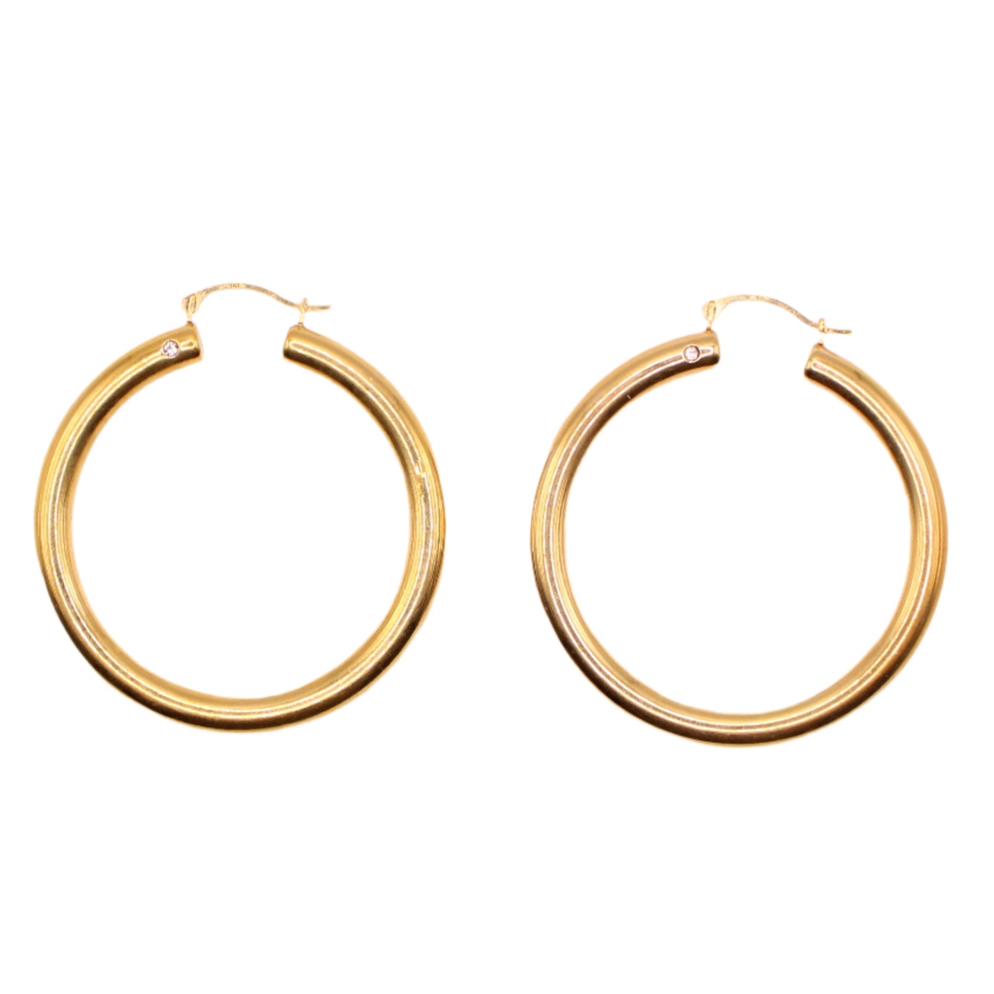14kt Yellow Gold Diamond Accent 1.5" Tube Hoop Earrings