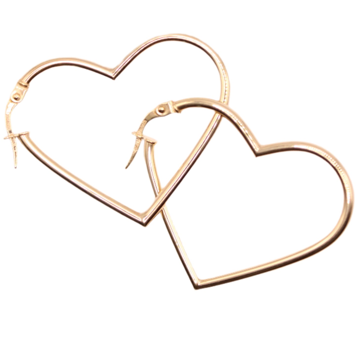 14kt Yellow Gold Heart Shaped Slanted 1.5" Hoop Love Earrings