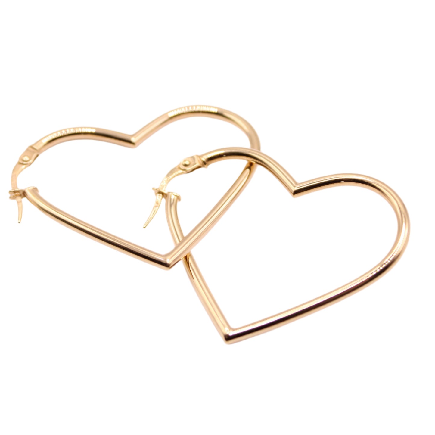 14kt Yellow Gold Heart Shaped Slanted 1.5" Hoop Love Earrings