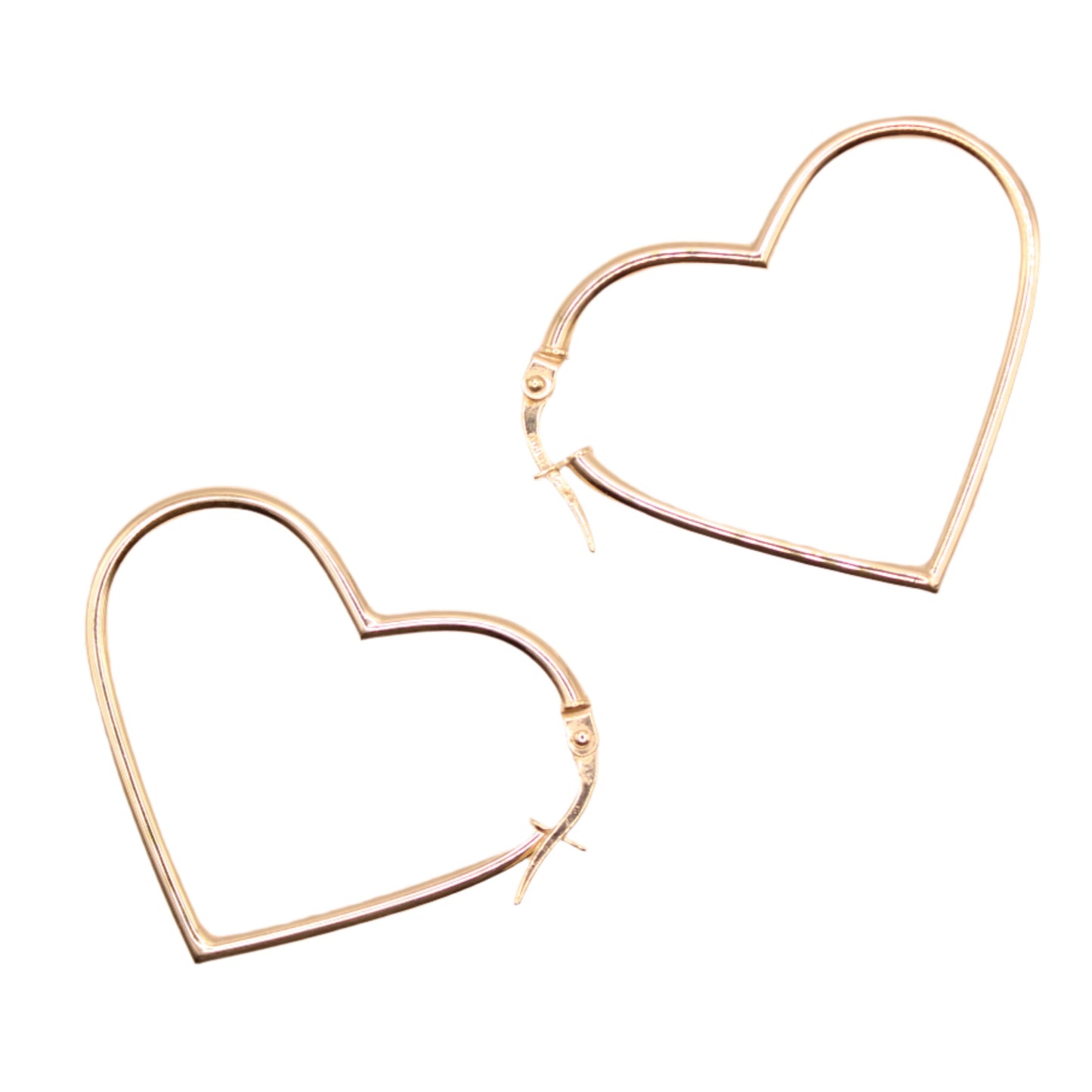 14kt Yellow Gold Heart Shaped Slanted 1.5" Hoop Love Earrings