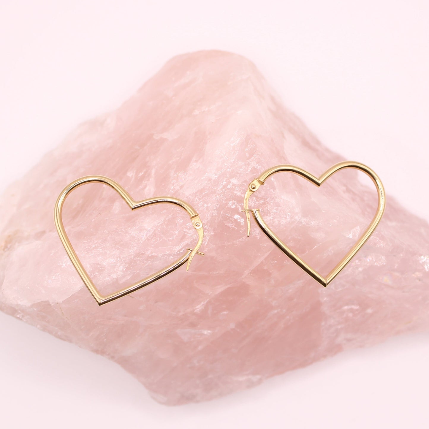 14kt Yellow Gold Heart Shaped Slanted 1.5" Hoop Love Earrings