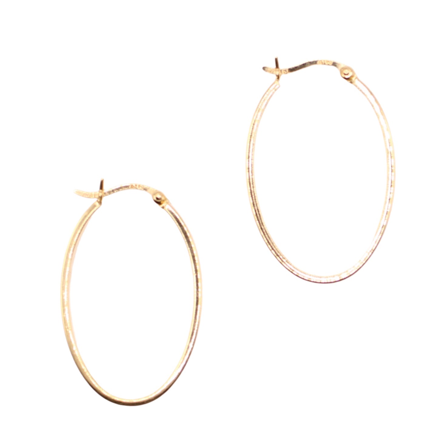 *SOLD* 18kt Yellow Gold Beveled Edge 1" Round Oval Hoop Pierced Earrings
