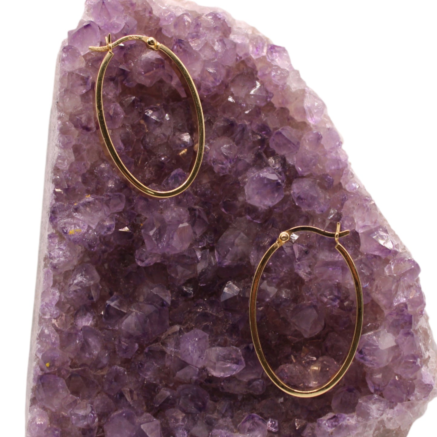 *SOLD* 18kt Yellow Gold Beveled Edge 1" Round Oval Hoop Pierced Earrings