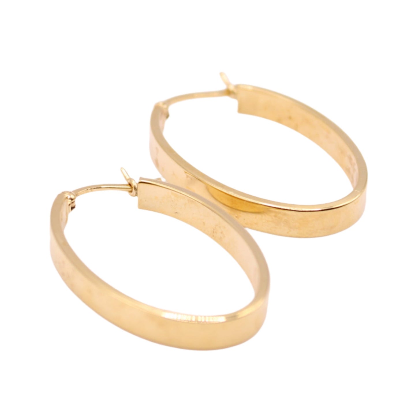 *SOLD* 18kt Yellow Gold Beveled Edge 1" Round Oval Hoop Pierced Earrings