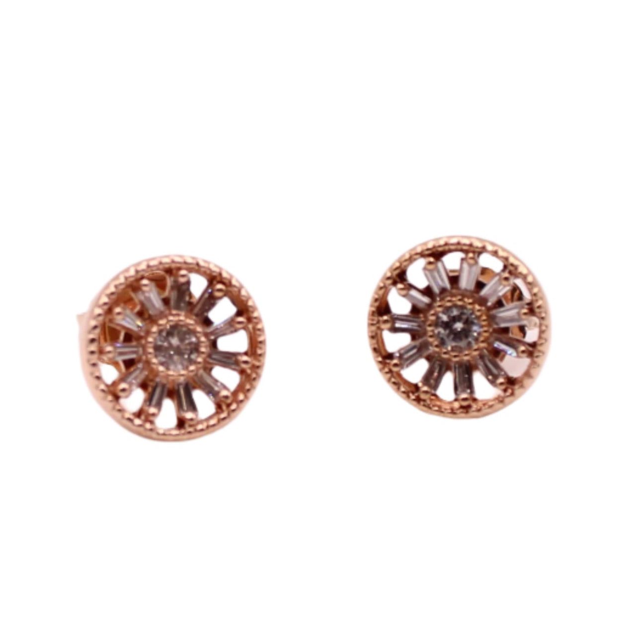 Emmy London 10kt Rose Gold Diamond Open Circle Post Stud Earrings