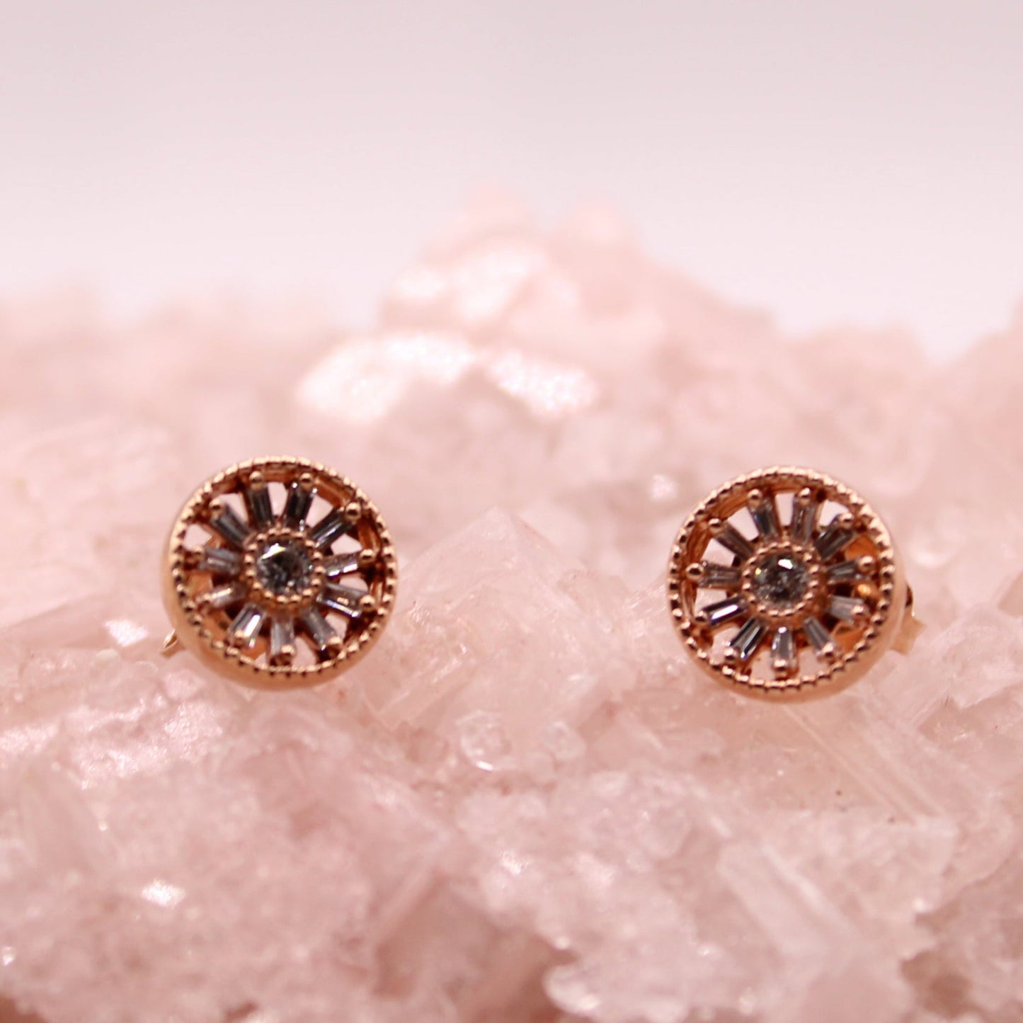 Emmy London 10kt Rose Gold Diamond Open Circle Post Stud Earrings