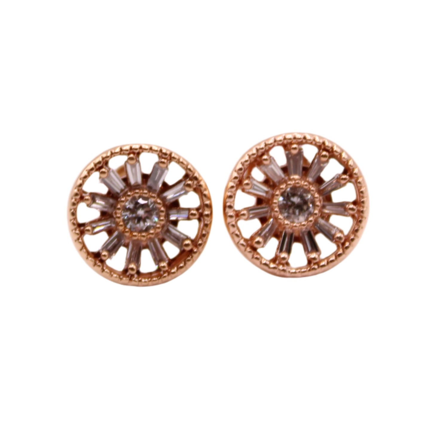 Emmy London 10kt Rose Gold Diamond Open Circle Post Stud Earrings