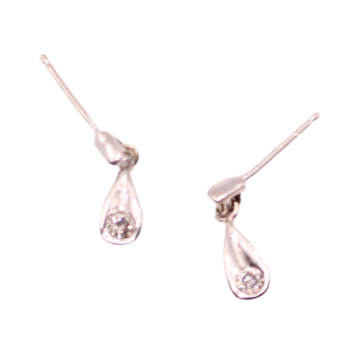 14kt White Gold Diamond Round Baguette Drop Dangle Post Stud Earrings