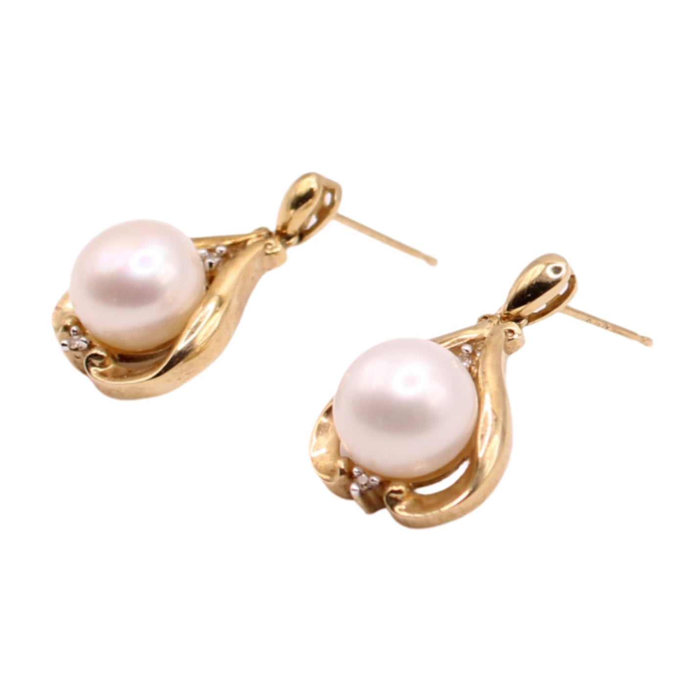 Alwand Vahan 10kt Yellow Gold Pearl Diamond Accent Drop Dangle Post Earrings