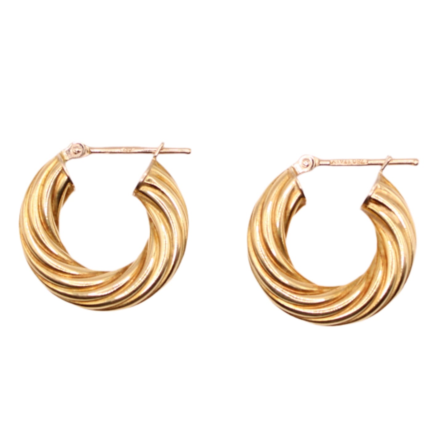 18kt Yellow Gold Rope Twist Chunky Hoop Earrings 0.75"
