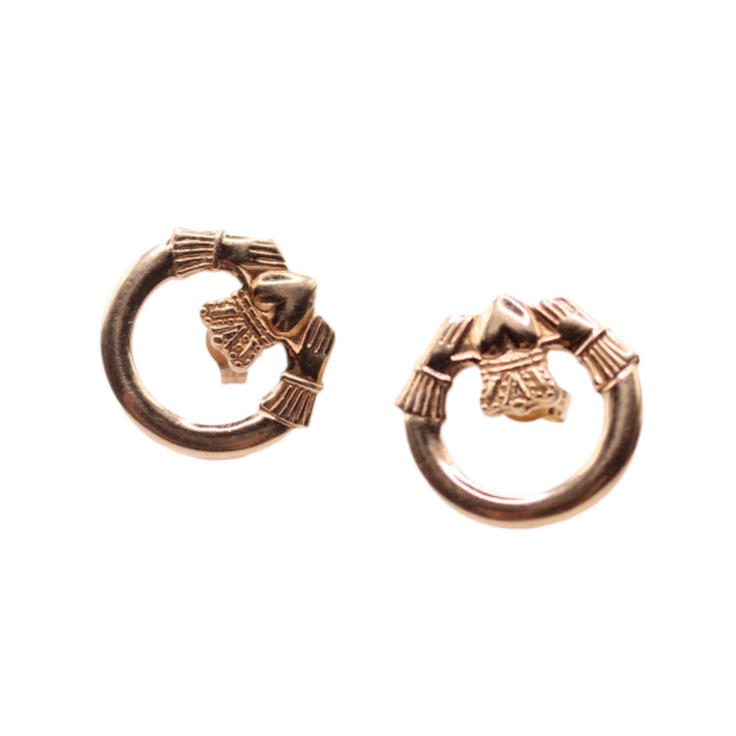 14kt Yellow Gold Claddagh Made in Ireland Love Loyalty Post Earrings