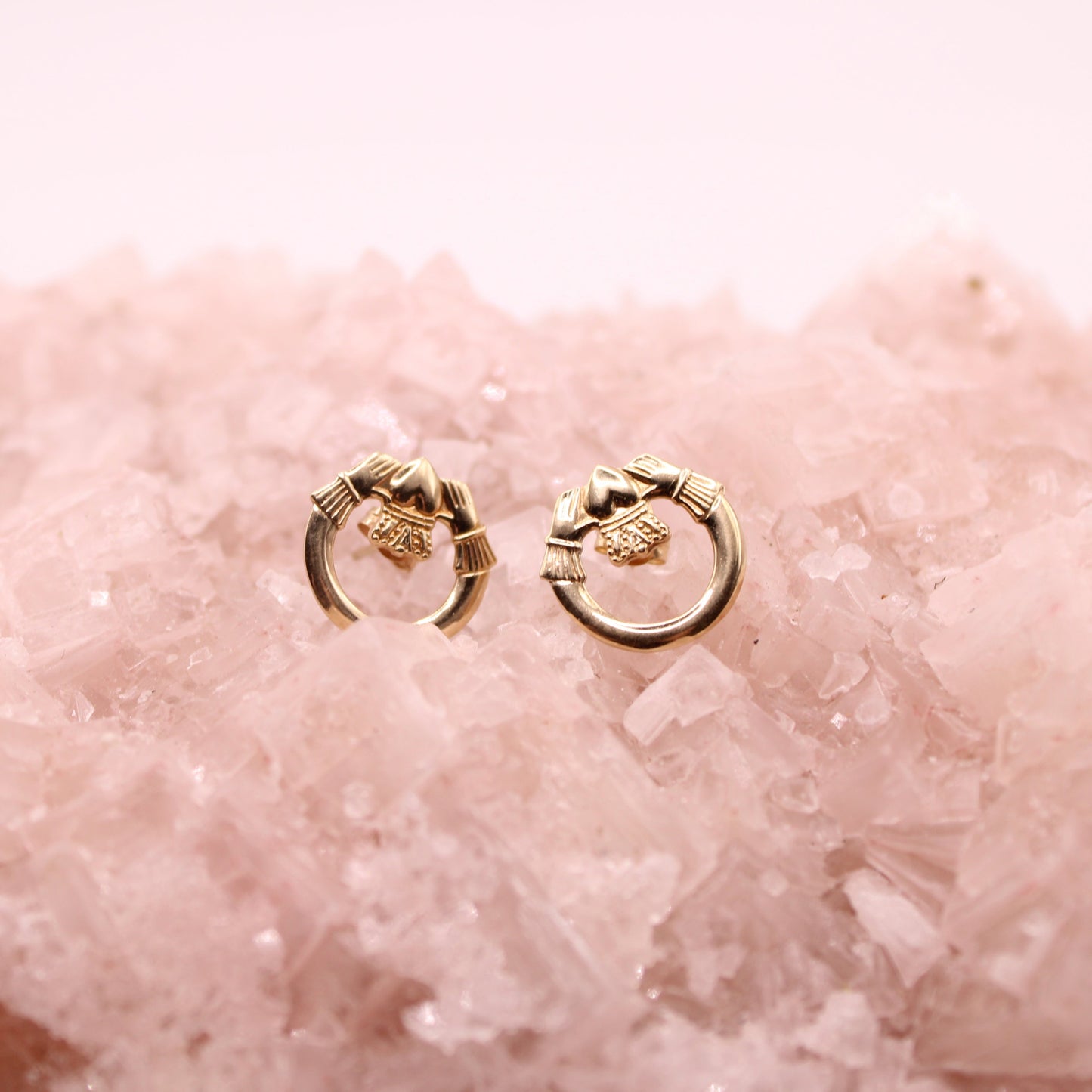 14kt Yellow Gold Claddagh Made in Ireland Love Loyalty Post Earrings