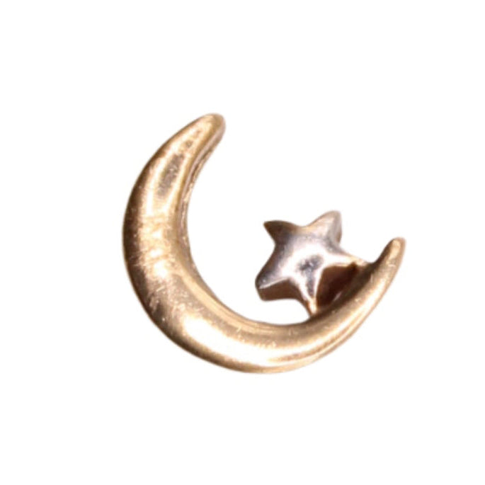 10kt Two Tone Yellow White Gold Mini Crescent Moon Star Celestial Dainty Charm